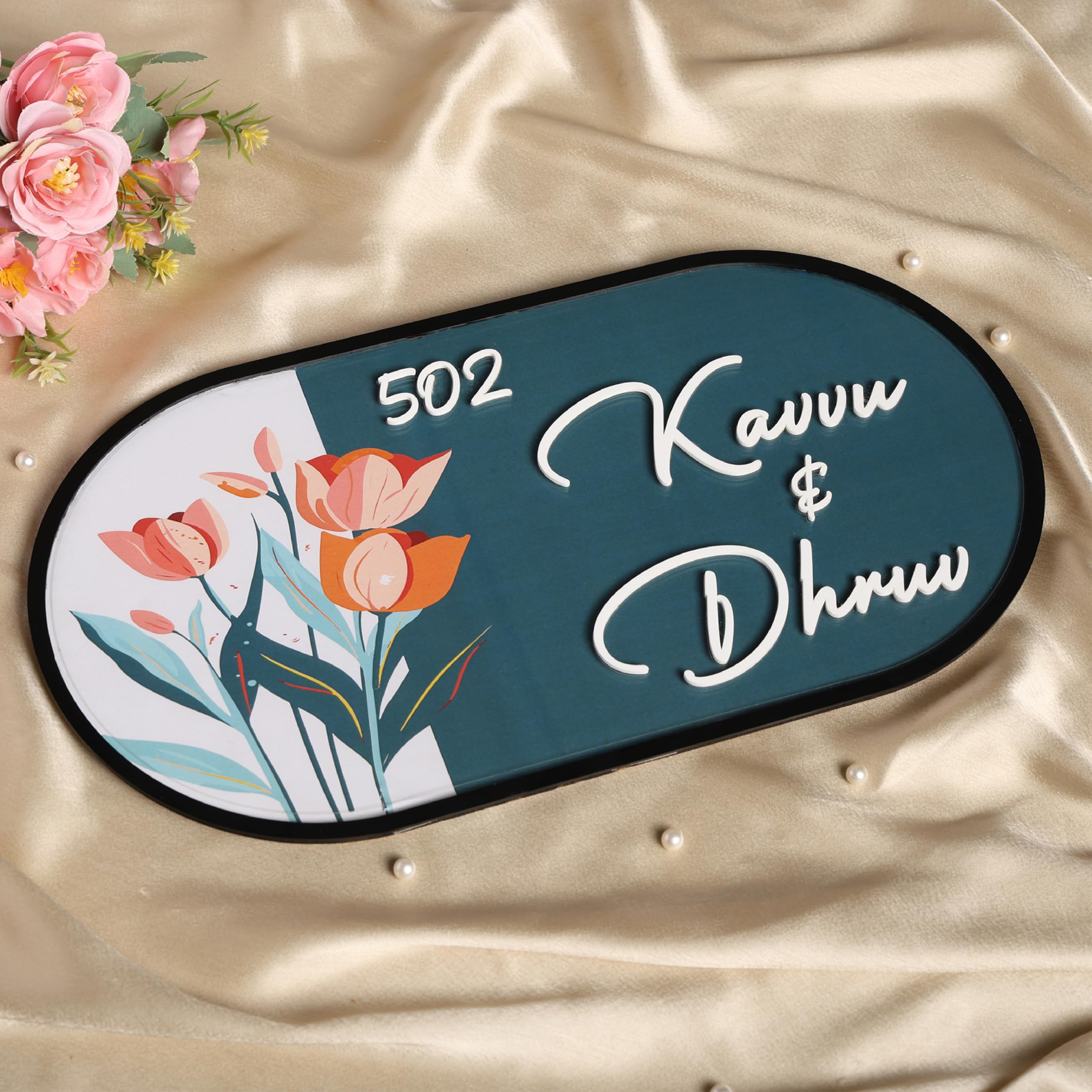 Personalized Name Plate for Home Entrance | Number plate for flat | And Ideal For, Office, and Outdoor Entrances | Wooden Customized House Number Plate | Number plate for Hotel | Easy installation type double sided tape fixed on backside (White Base) — Amazon image 7