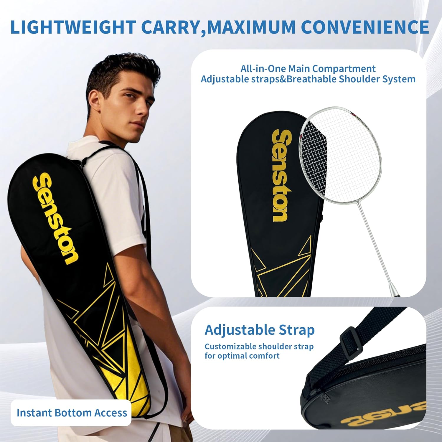 Senston Carbon-Fiber Badminton Racket 5U Badminton Racquet, Single Professional Badminton Rackets
