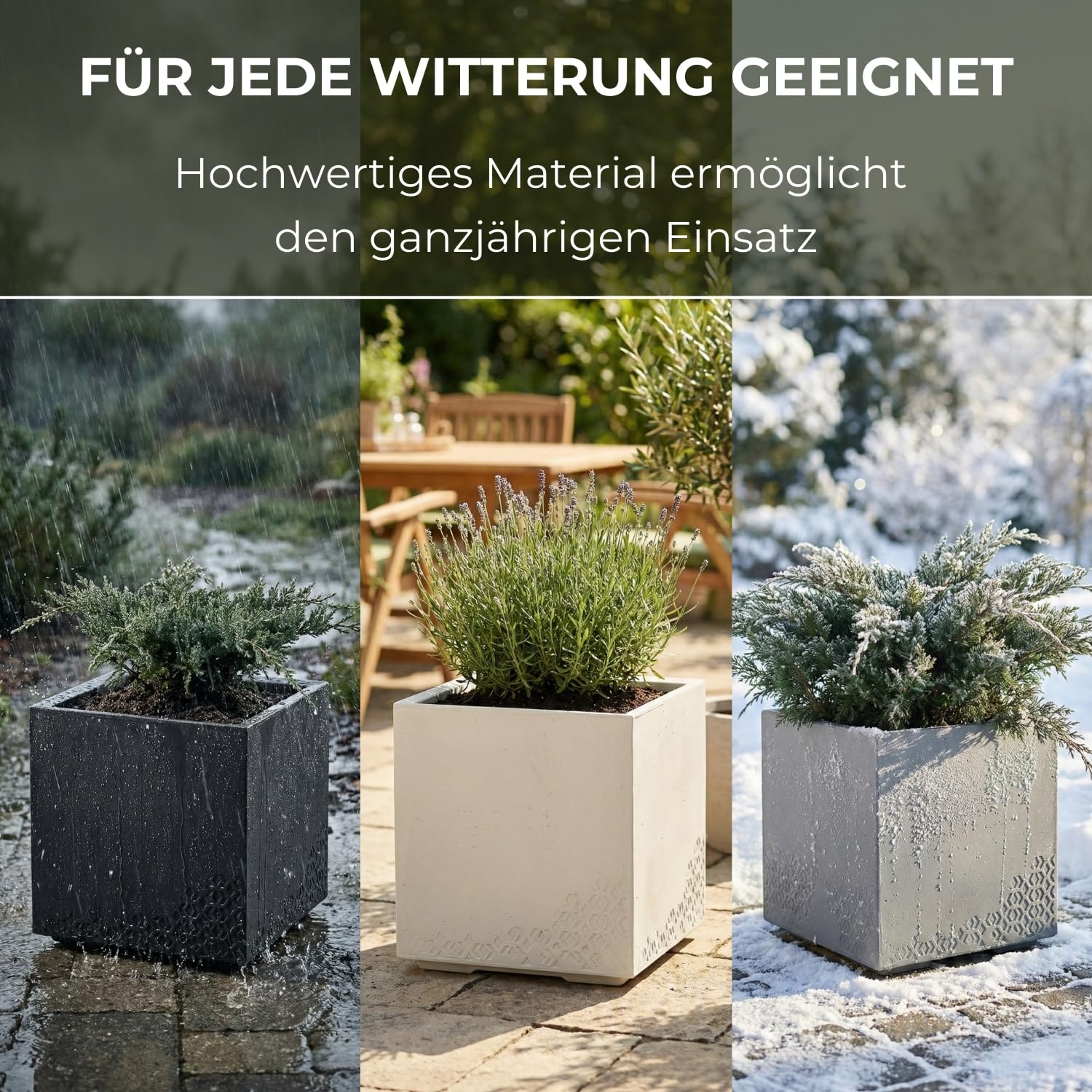 LAMELA Pflanzkübel mit Rollen 40 cm, 36L – Blumentopf aus Kunststoff in Betonoptik – Übertopf mit Wasserablauf – Modern für Innen & Außen - Wetterfest & Pflegeleicht, Antrazit