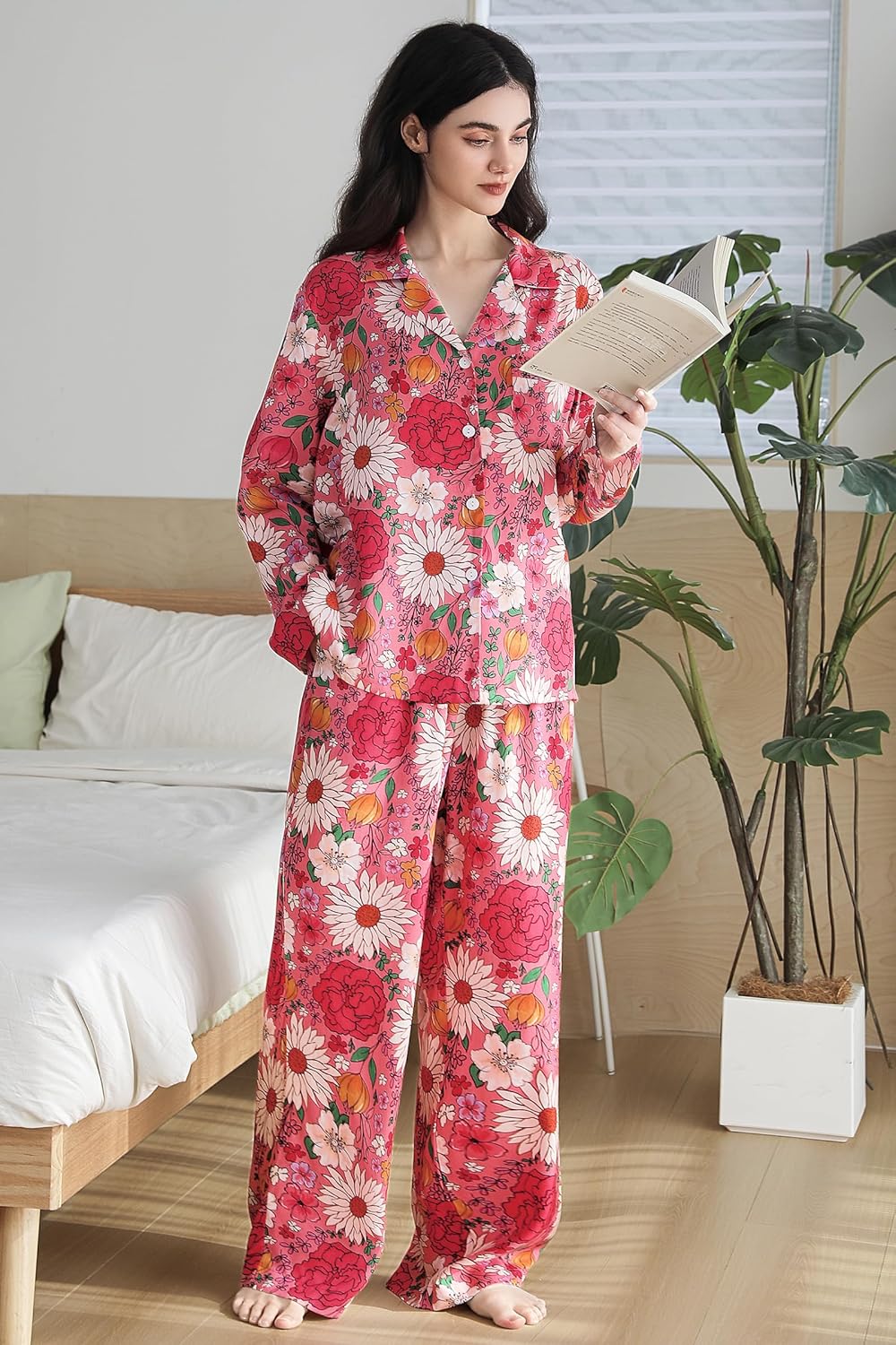Pajamas for Women Set 2 Piece Long Sleeve Printing Loungewear Button Down Soft Pjs Sleepwear with Pockets - Image 2