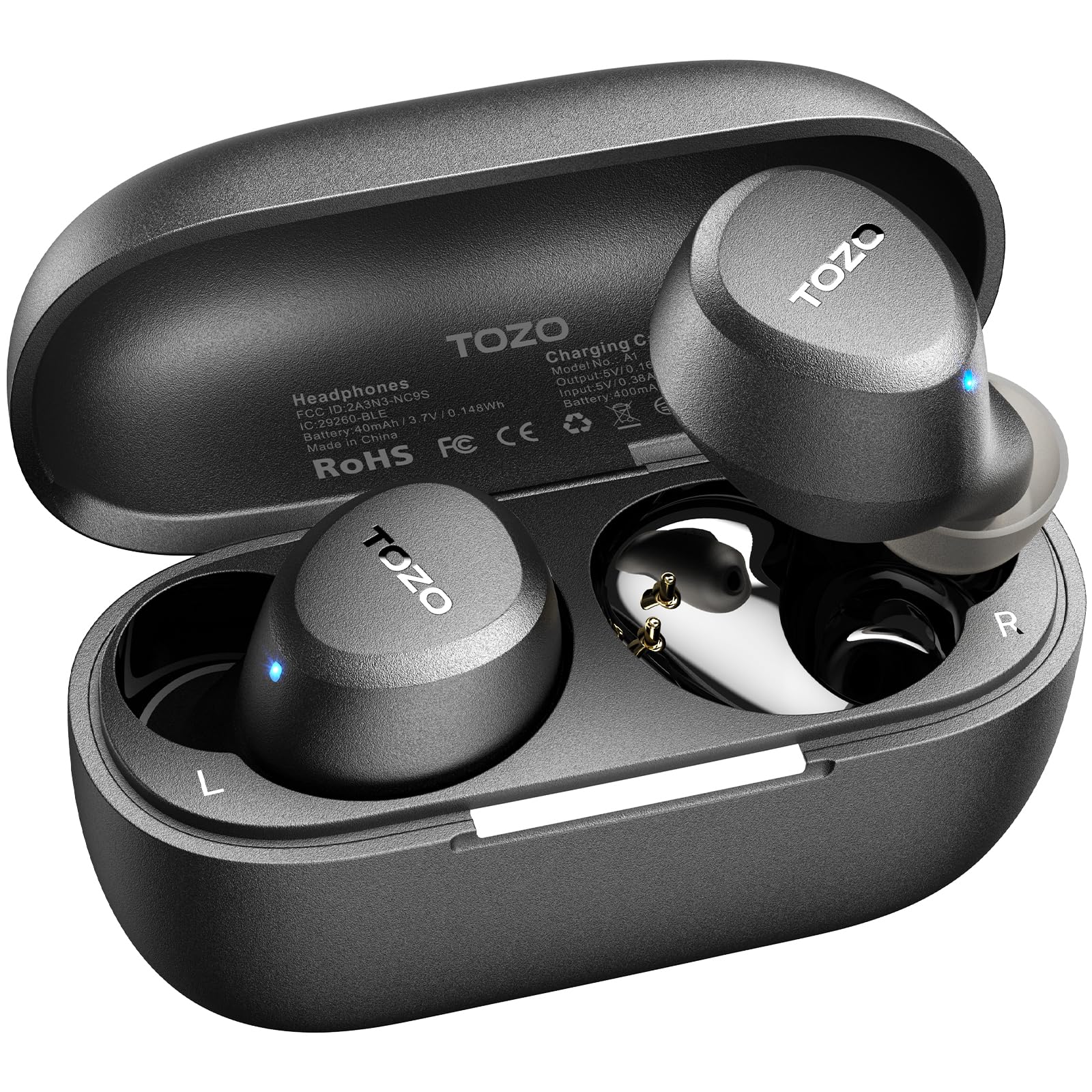 TOZO A1 Wireless Earbuds Bluetooth 5.3 Light Weight in Ear IPX5 Waterproof Headphones 2 Mic for AI Calls, Immersive Premium Sound Bass Headset with Charging Case, 32 Presets EQ Customization via App