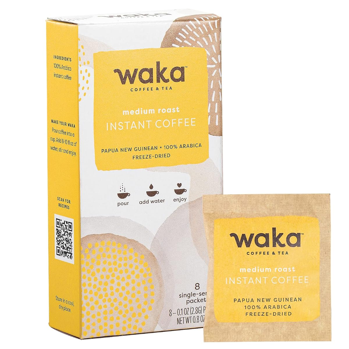 Waka Coffee Premium Instant Coffee, Medium-Strong Roast, 8 Count