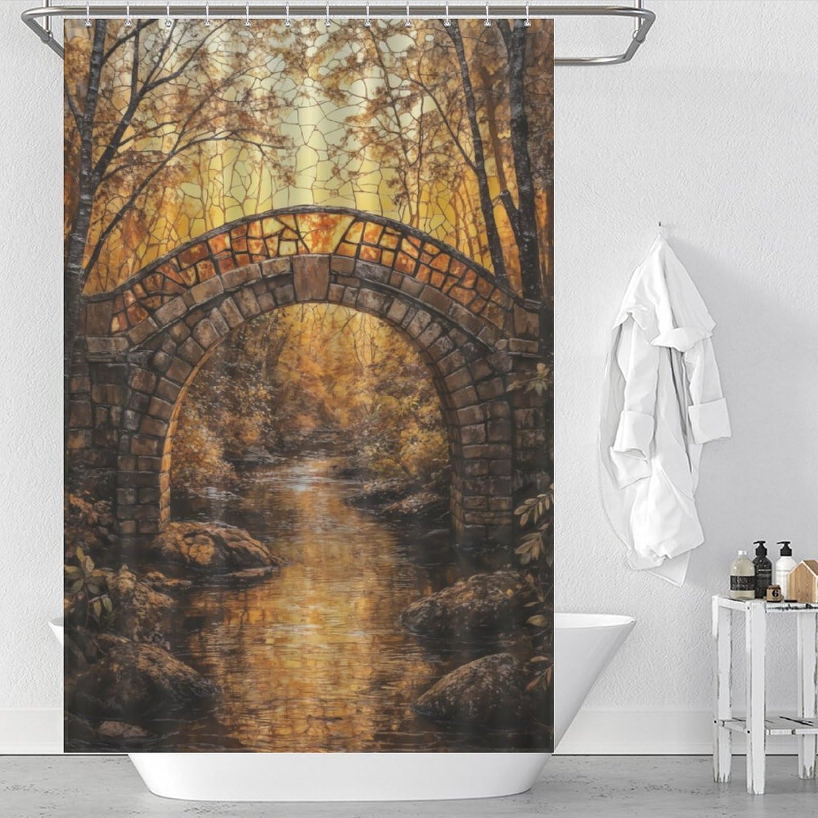 Rideau de douche Toile de Jouy forêt d'automne en polyester 119x180cm
