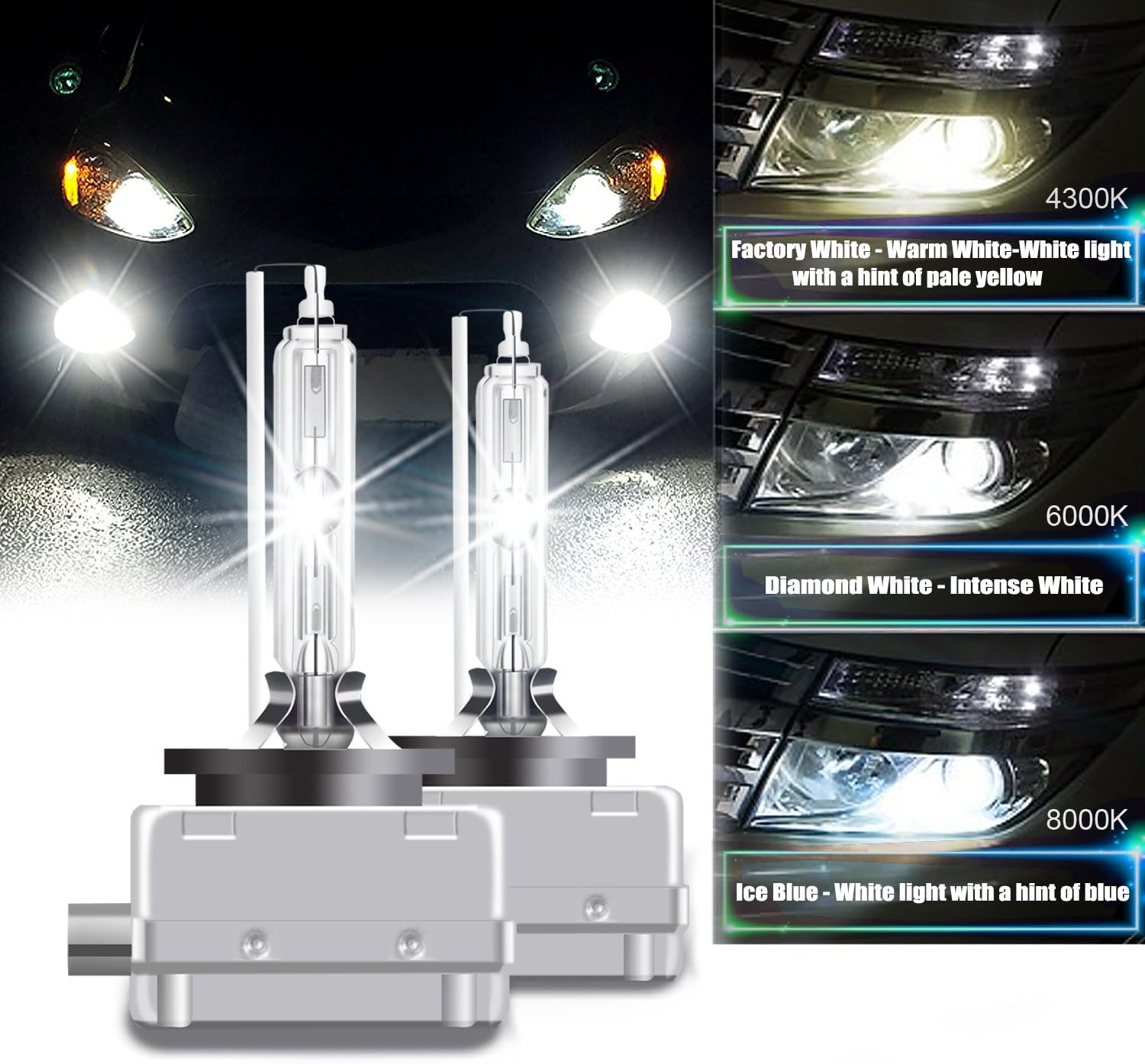 RCP - D3S6 - (A Pair) D3S 6000K Xenon HID Repcement Bulb Diamond White Metal Stents Base 12V Car Headlight Lamps Head Lights 35W