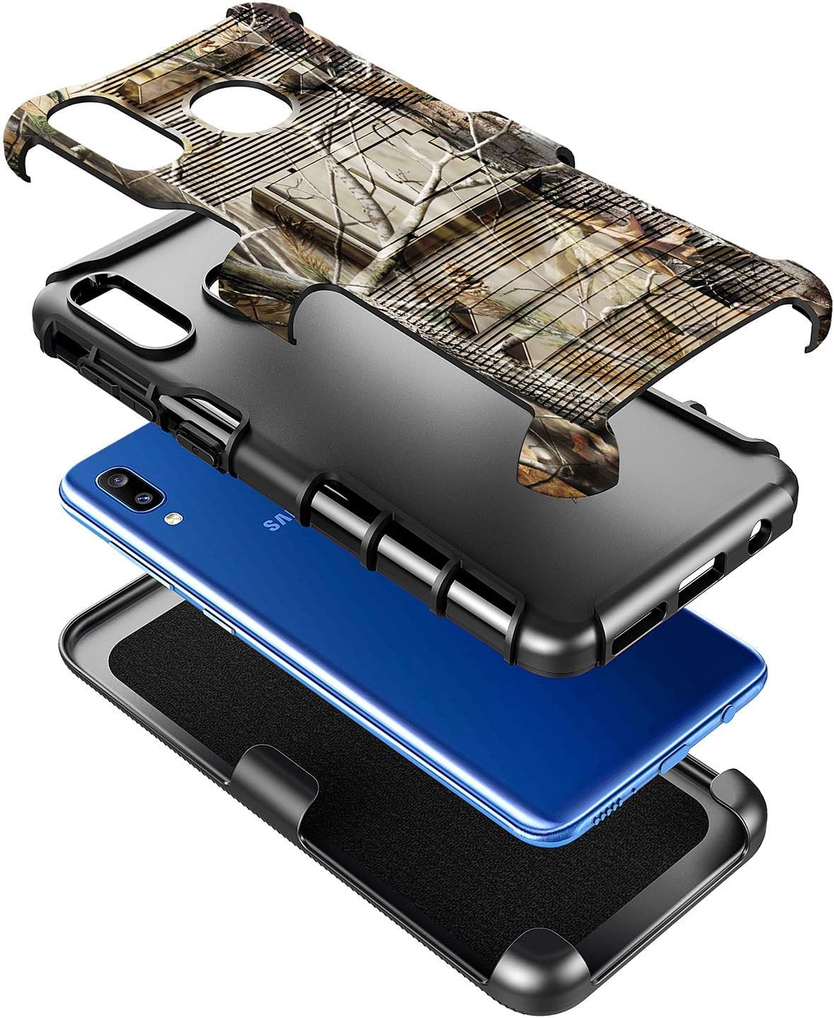 Galaxy A10E Case with Tempered Glass Screen Protector (Full Coverage), NageBee Belt Clip Holster Heavy Duty Armor Shockproof Kickstand Dual Layer Combo Rugged Case for Samsung Galaxy A10E -Camo