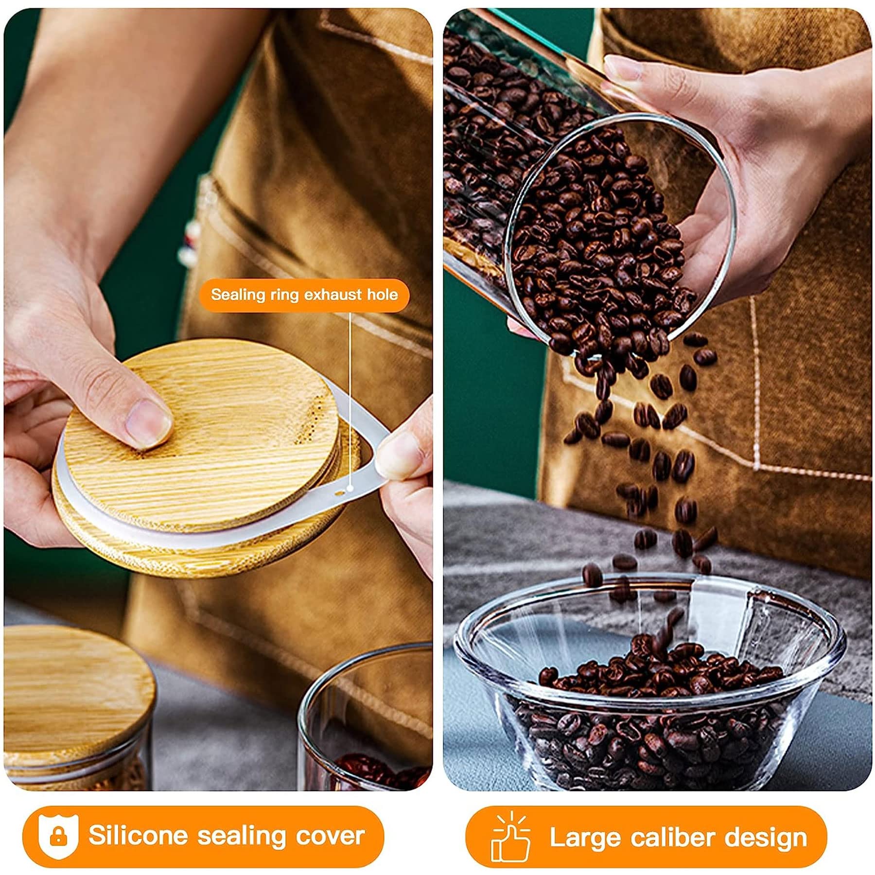 Barattoli Vetro con Coperchio,Barattoli Vetro Ermetici con Cucchiaio e Coperchio, Ideali per la Conservazione di Prodotti Secchi, Spezie, Tè, Caffè, Noci, Semi ecc (540ML×8)