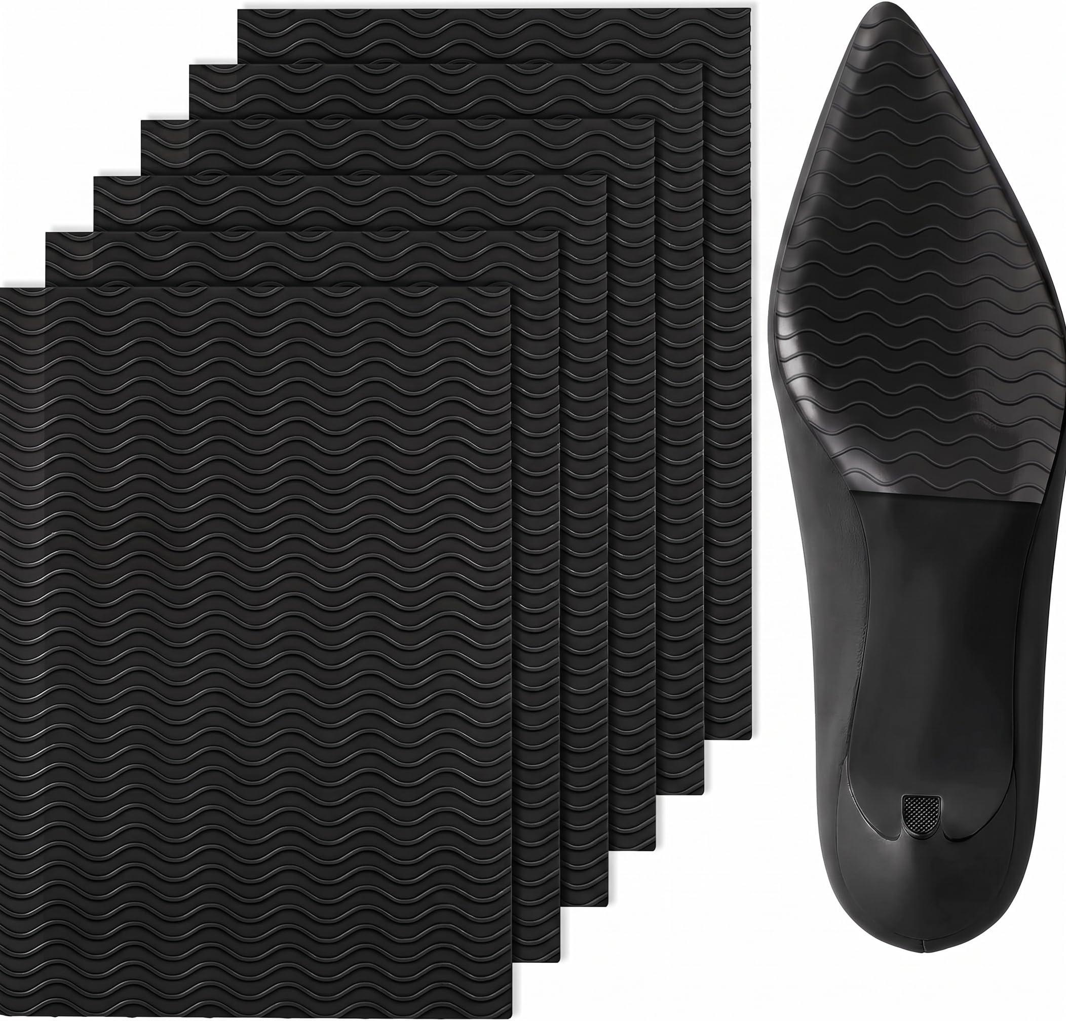 6 Pcs Shoe Sole Protector - Self-Adhesive Anti-Slip Grips for High Heels &amp; Boots &amp; Dress Shoes, Non-Slip Shoe Bottom Pads for Women (6 x 4 Inches, Black)