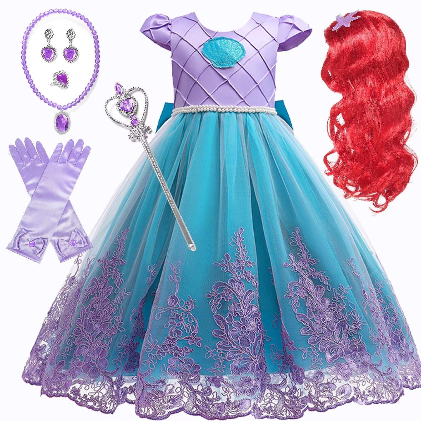 PIXUYE Princess Costumes for Girls Green Princess Fancy Dress up with Accessories for World Book Day Fancy Dress Halloween Christmas Costumes,140cm
