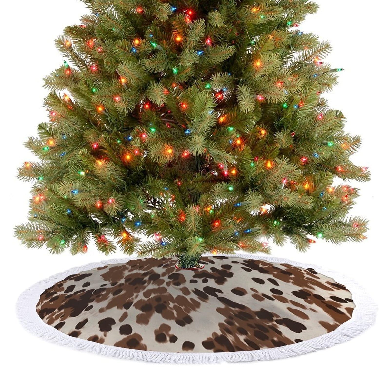 Cow Camo Pattern Christmas Tree Skirt 36"x36" Rustic Xmas Tree Mat with Tassel Ornament Christmas Trees Cover Skirt Mat for Evergreen Trees Ornament Winter Holiday Mats Decorations