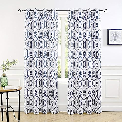 DriftAway Evelyn - Cortinas térmicas para oscurecer la habitación, con ojales, sin forro, patrón floral Ikat, juego de 2 paneles de 52 x 84