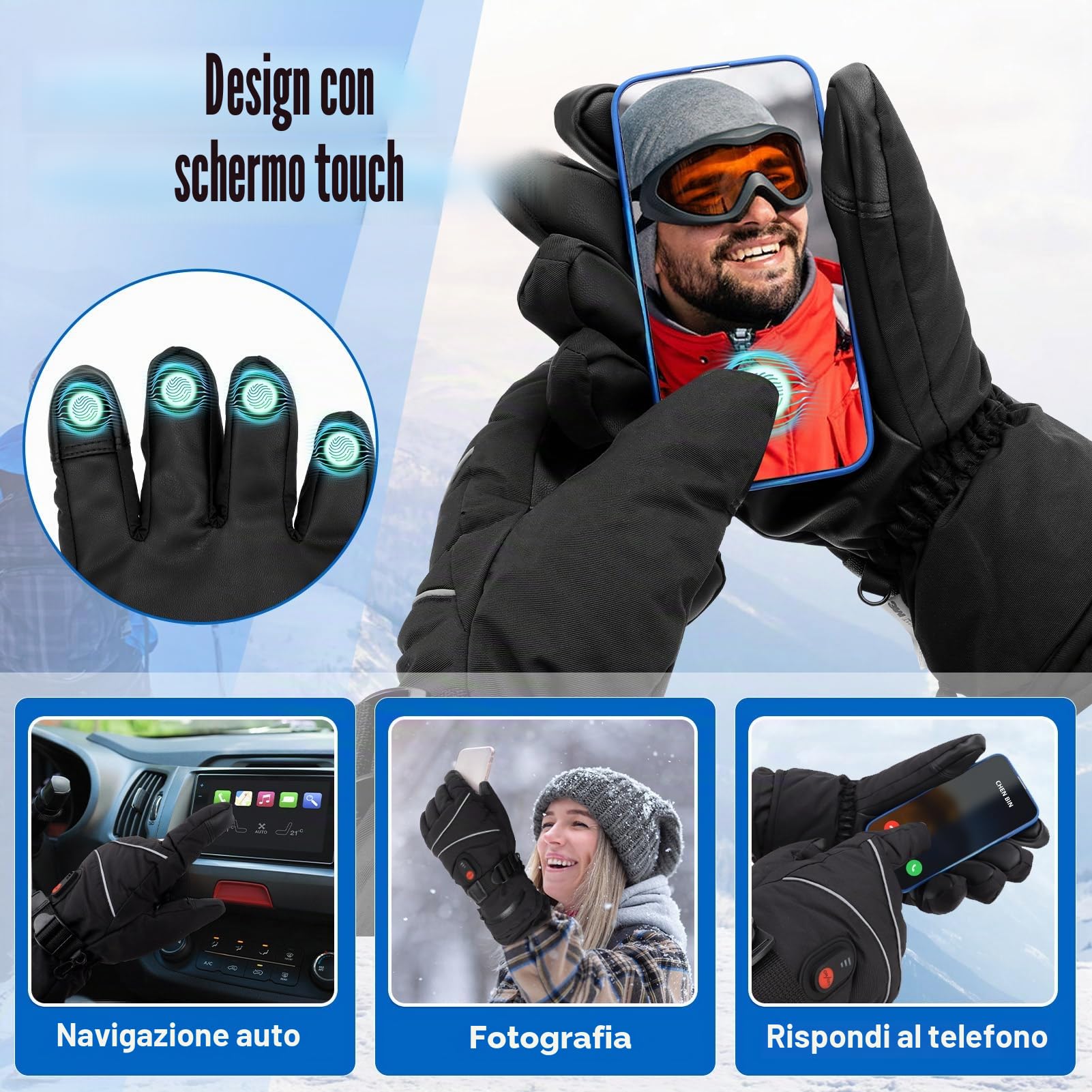 Guanti riscaldati touch screen unisex ricaricabili a batteria guanti riscaldanti elettrici per inverno outdoor snowboard escursionismo