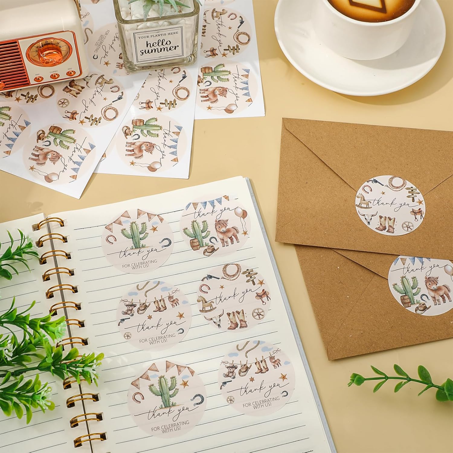 100Pcs Western Cowboy Thank You Stickers Vintage Wild West Rodeo Baby Shower Adhesive Sealing Label Decal Boots Cactus Sticker for Birthday - Image 5