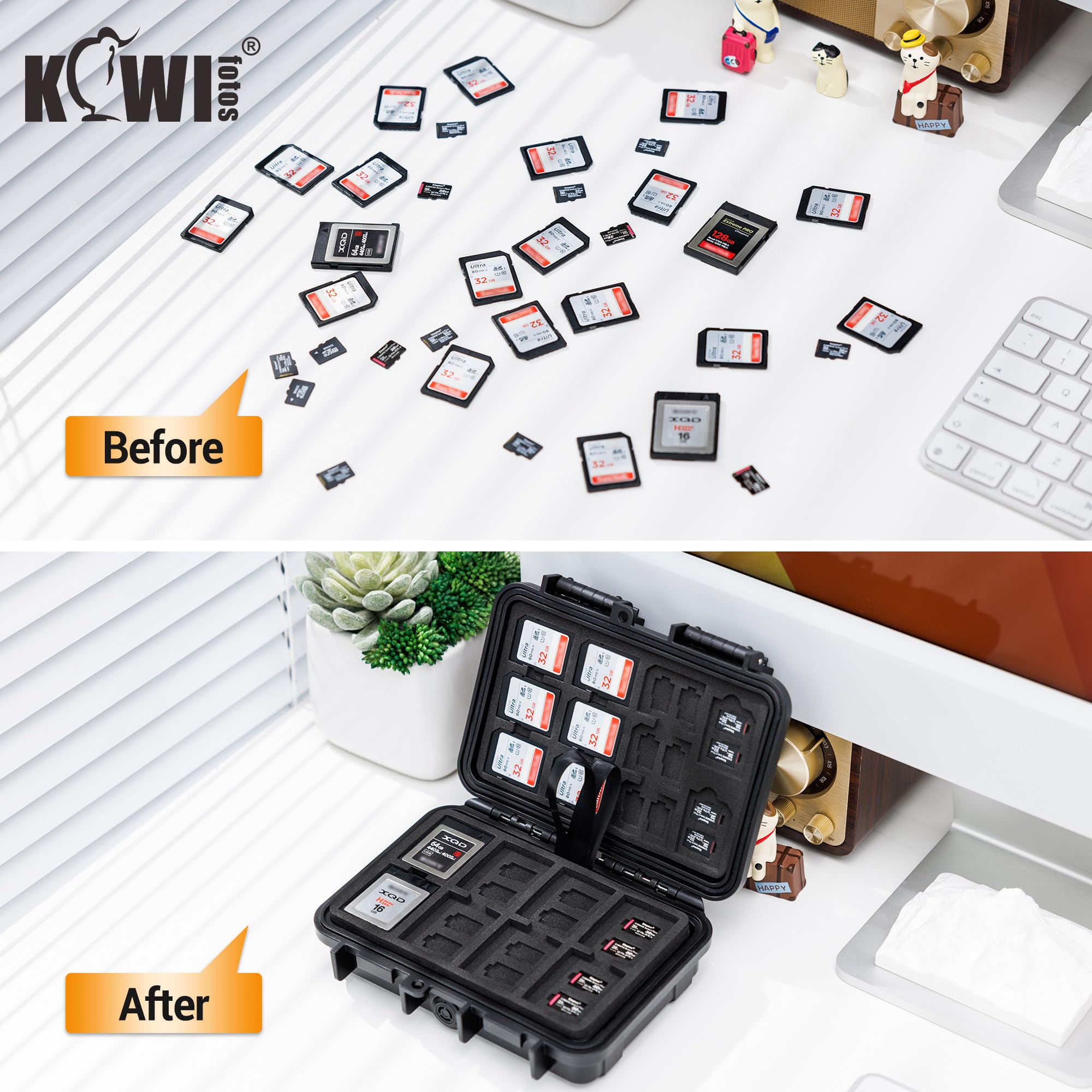 KIWIFOTOS Custodia rigida impermeabile con 114 scomparti per schede di memoria SD, 76 micro SD e 16 schede CF Express di tipo B e XQD, in schiuma EVA, antiurto e di grande capacità di archiviazione