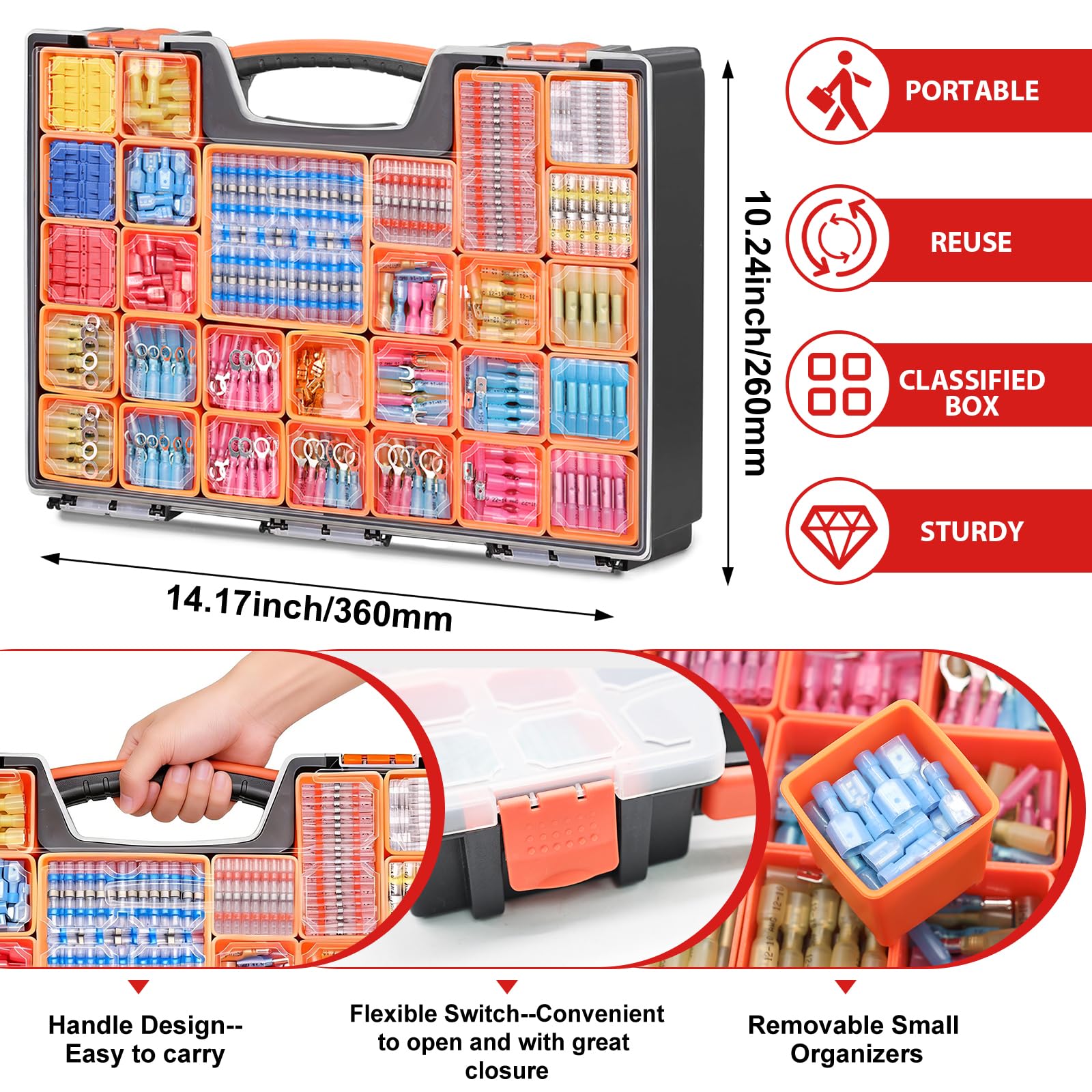 Tnisesm Juego de 1530 conectores de alambre termorretráctiles, impermeables, conectores de pala eléctrica, anillo de crimpado aislado, terminal de pala en T, conectores de empalme de soldadura a tope