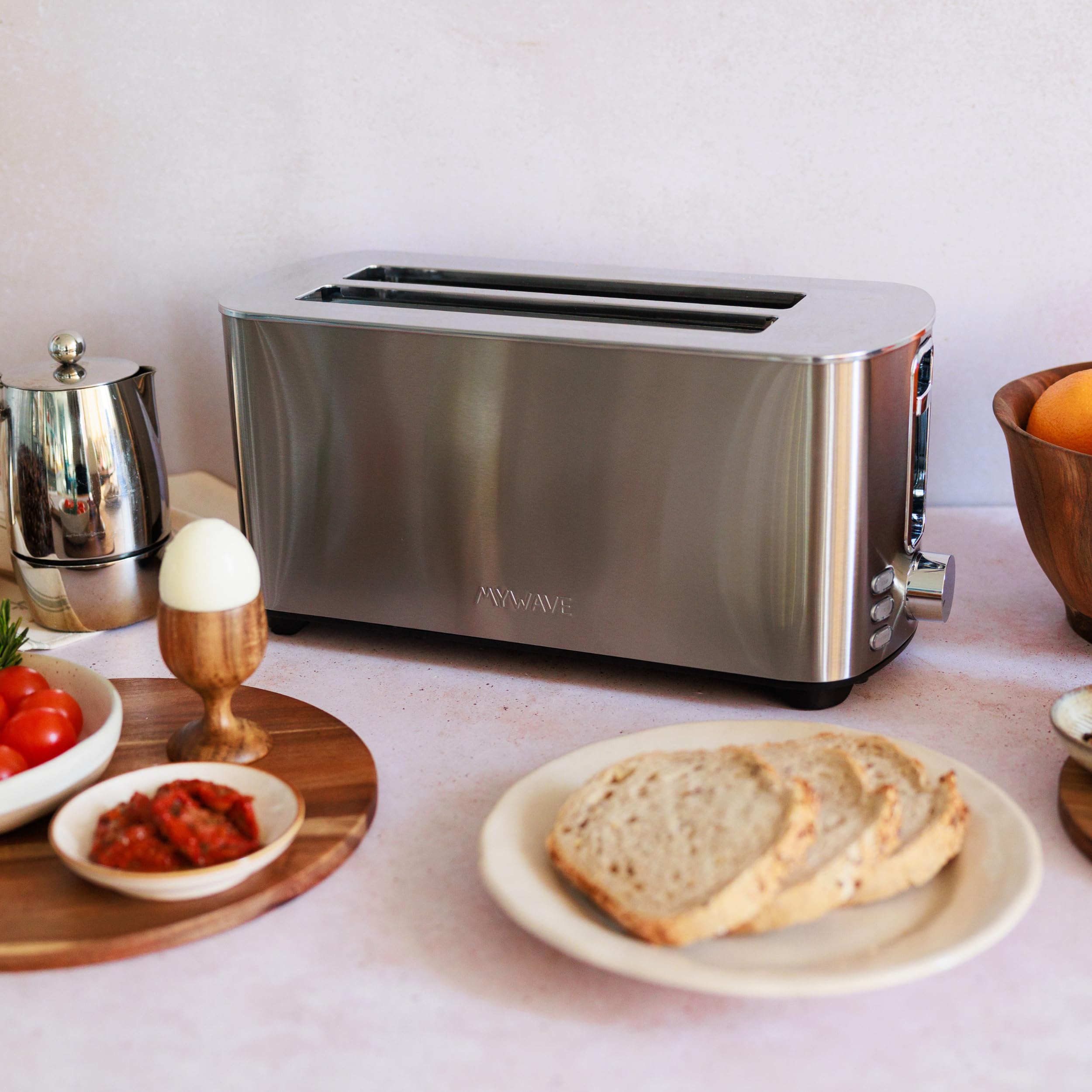 My Wave - Duży Toster 2 gniazda - Do wszystkich rodzajów chleba i wypieków - Moc 1400W - Możliwość ściemniania temperatury i pojemności 4 grzanek - Funkcje odświeżania, rozmrażania i zatrzymywania