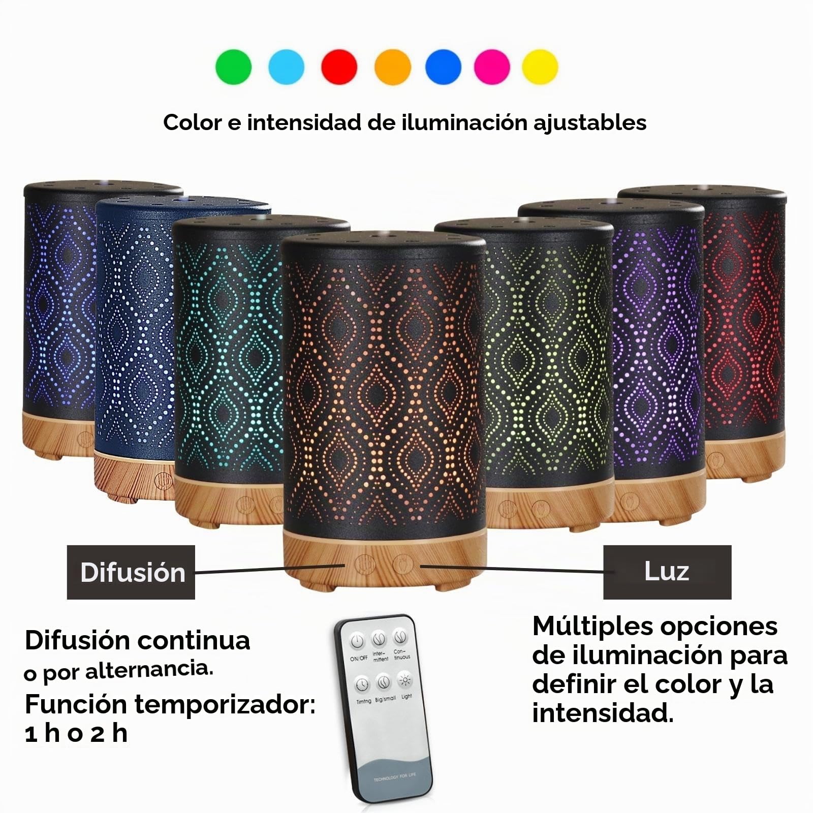 Zen'Arôme Difusor ultrasónico de aromaterapia Sevilla, difusor de Aceite Esencial en frío, difusor eléctrico con Control Remoto, iluminación LED Personalizable, Carcasa de Metal con diseño Original