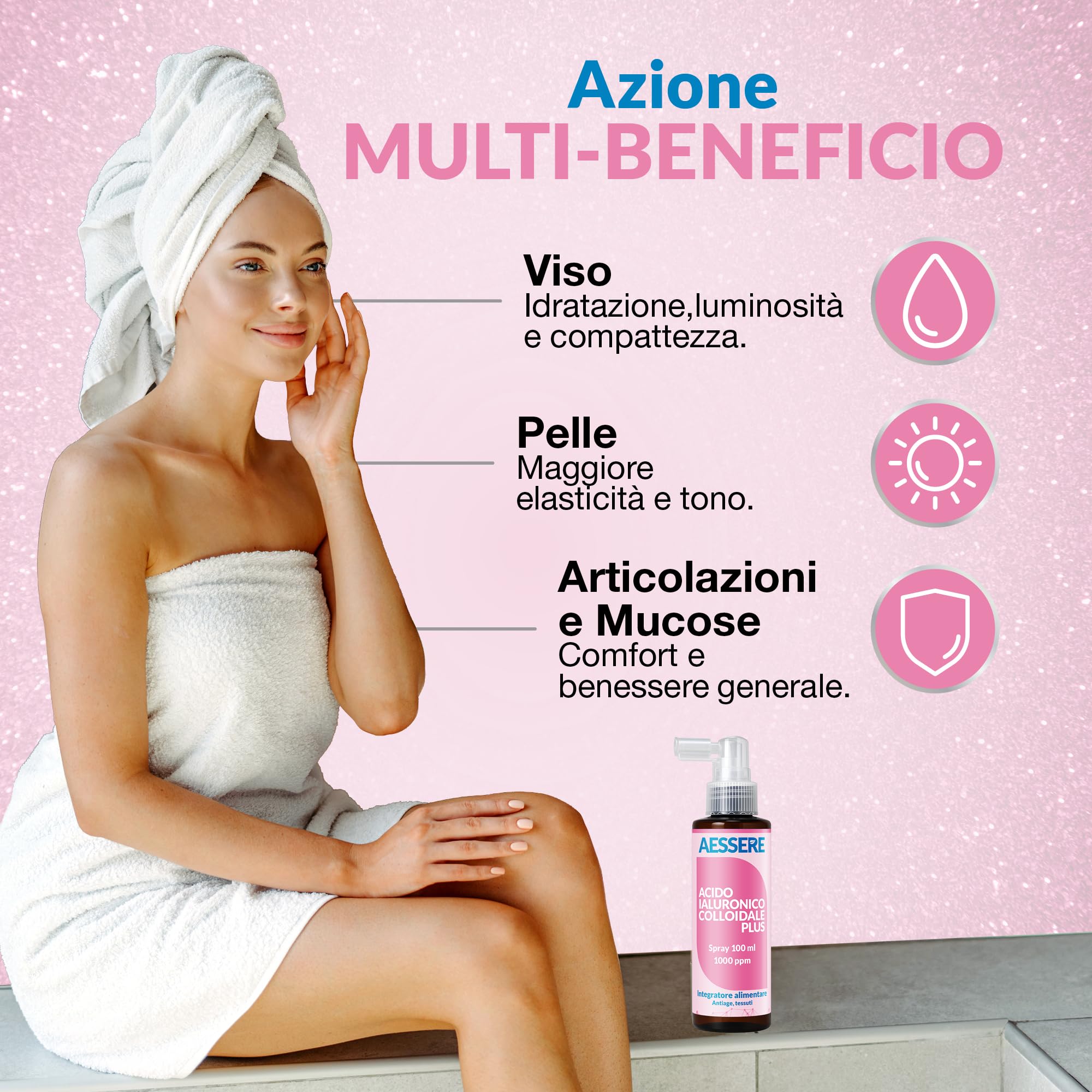 Acido Ialuronico Colloidale Spray - Formula Innovativa ad Alta Biodisponibilità, Integratore Pelle e Viso per un’idratazione Profonda - Made in Italy - 100ml Aessere