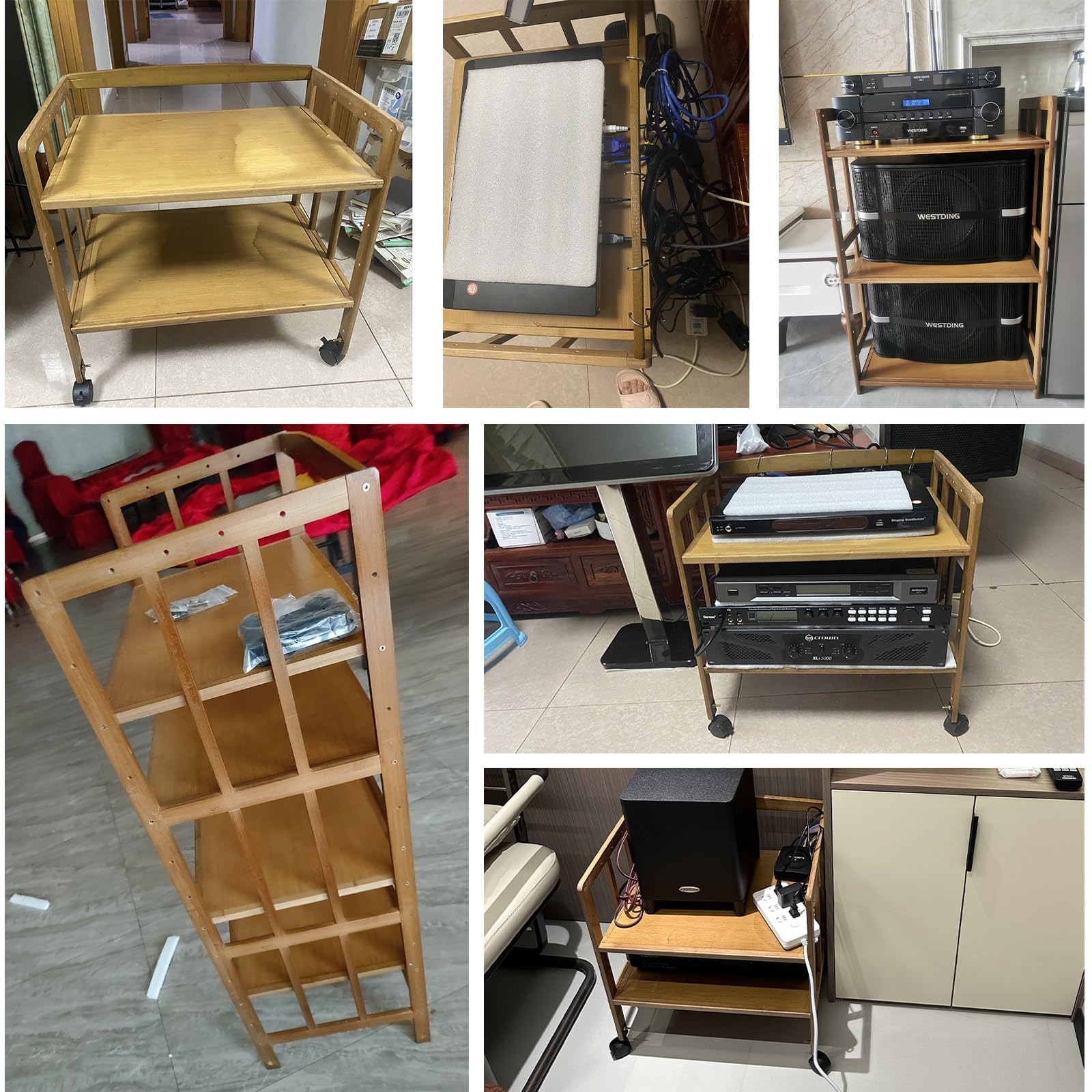 Console regolabile in legno con supporto girevole e ripiano a 2 ripiani per soggiorno/ufficio - Supporto TV e supporto per musicisti da 50-80 cm, perfetto per gli amanti della musica