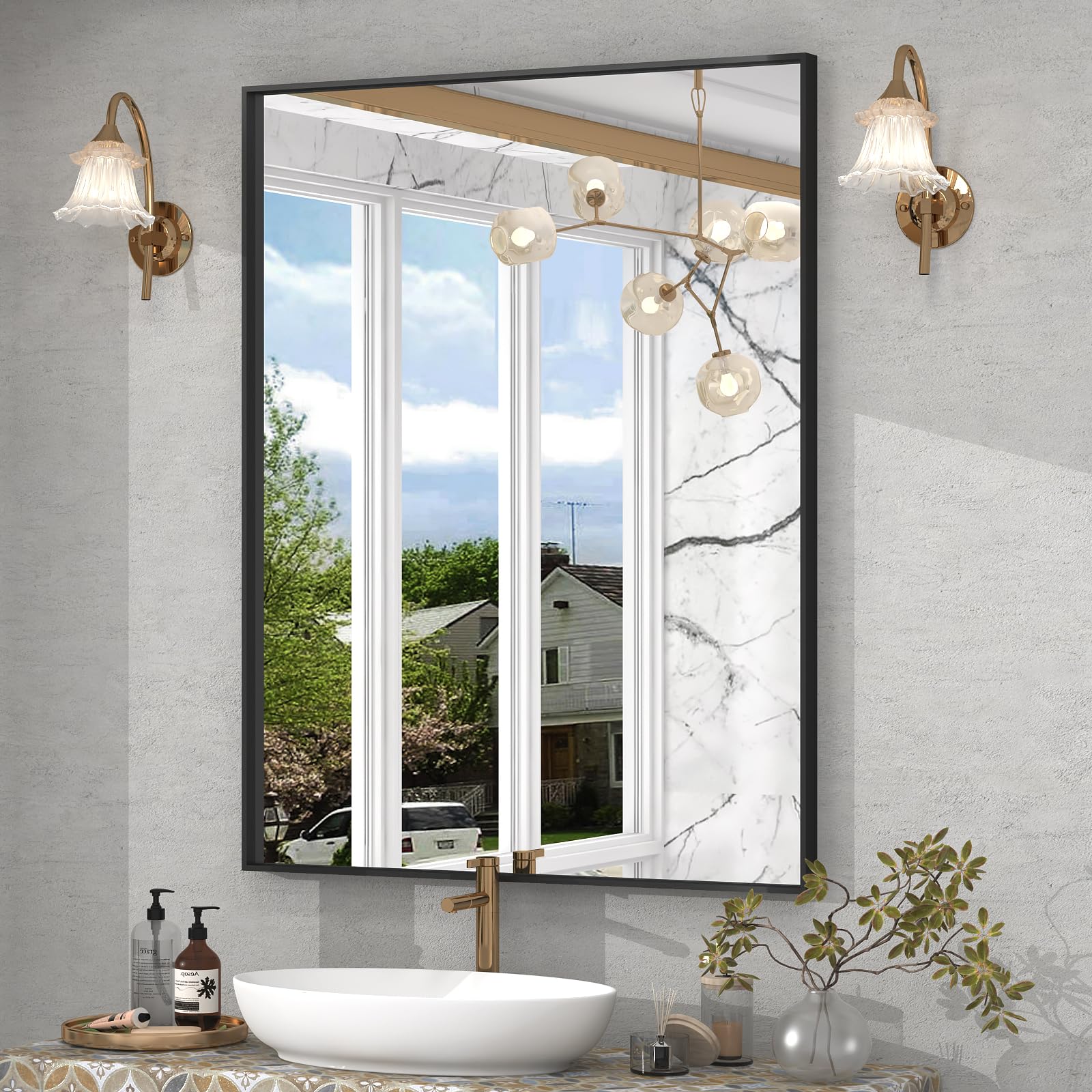 LUSABE Black Framed Bathroom Mirror