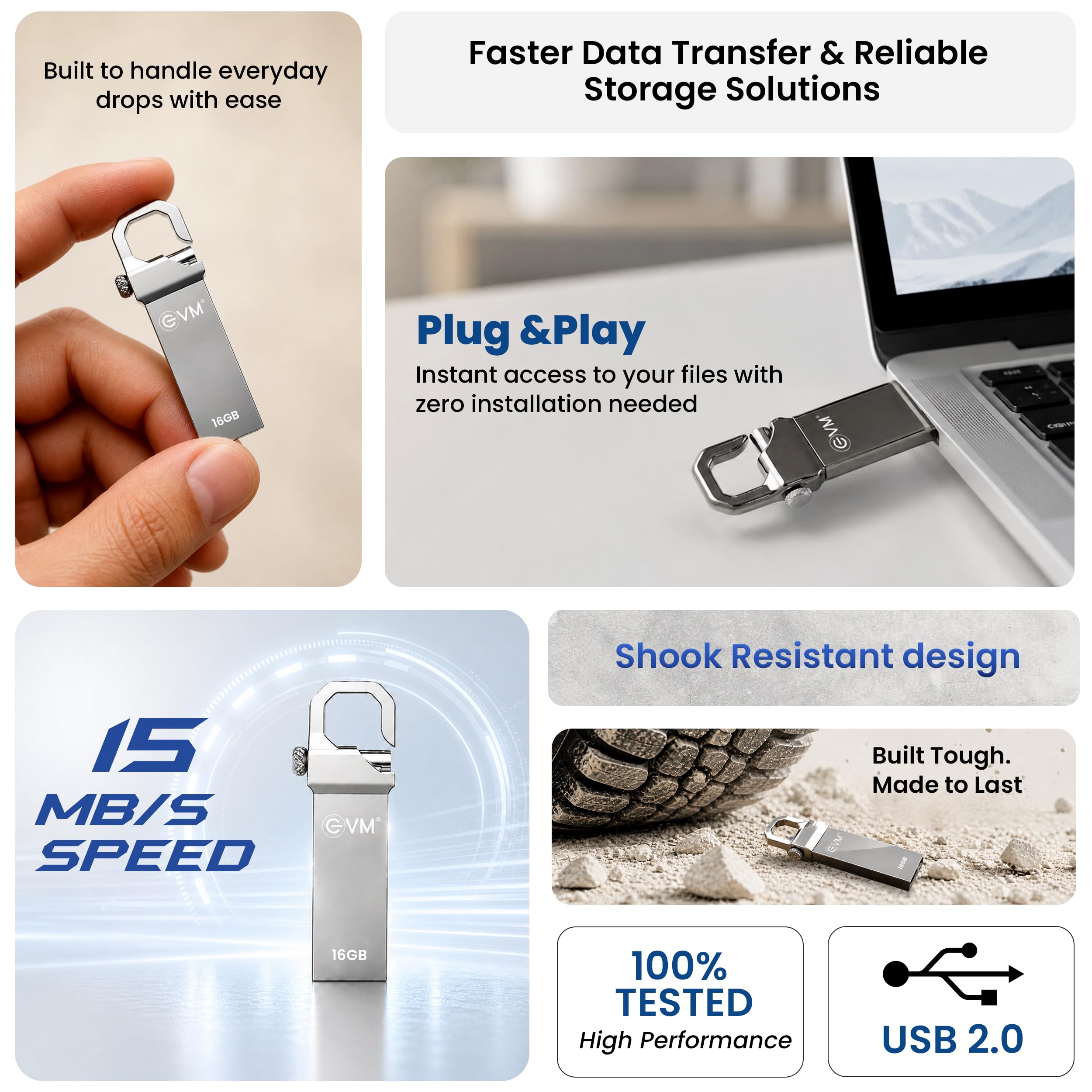 EVM EnStore 16GB USB 2.0 Durable Metal Flash Drive | Dependable 15MB/s Read|Rugged Metal Body | Seamless Plug & Play | Laptop Desktop Car Stereo Set-Top Box | 10 Years Warranty (EVMPD/16GB) — Amazon image 2