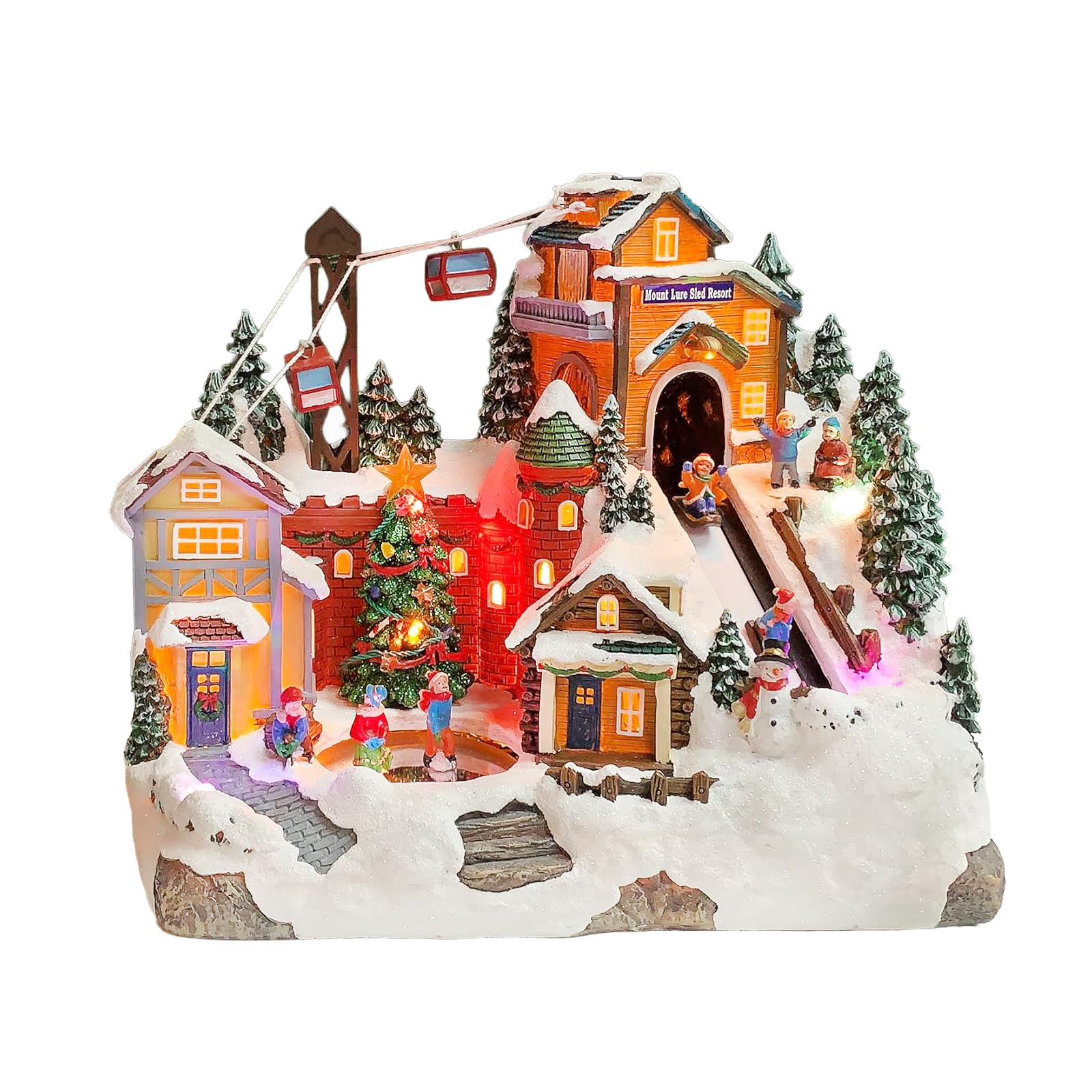 Moments in Time Christmas Village Building Mount Lure Sled Resort LED Lights Music and Animation Ski Lift Winter Resort Scene Power Adapter Included Holiday Home Décor Display (9.8”H x 12.2”W x 8.3”D)