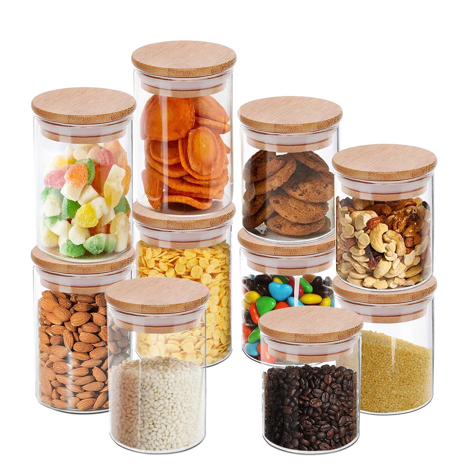 Buy Glass Food Storage Container Jars Set, 10 Pack Cylinder Glass