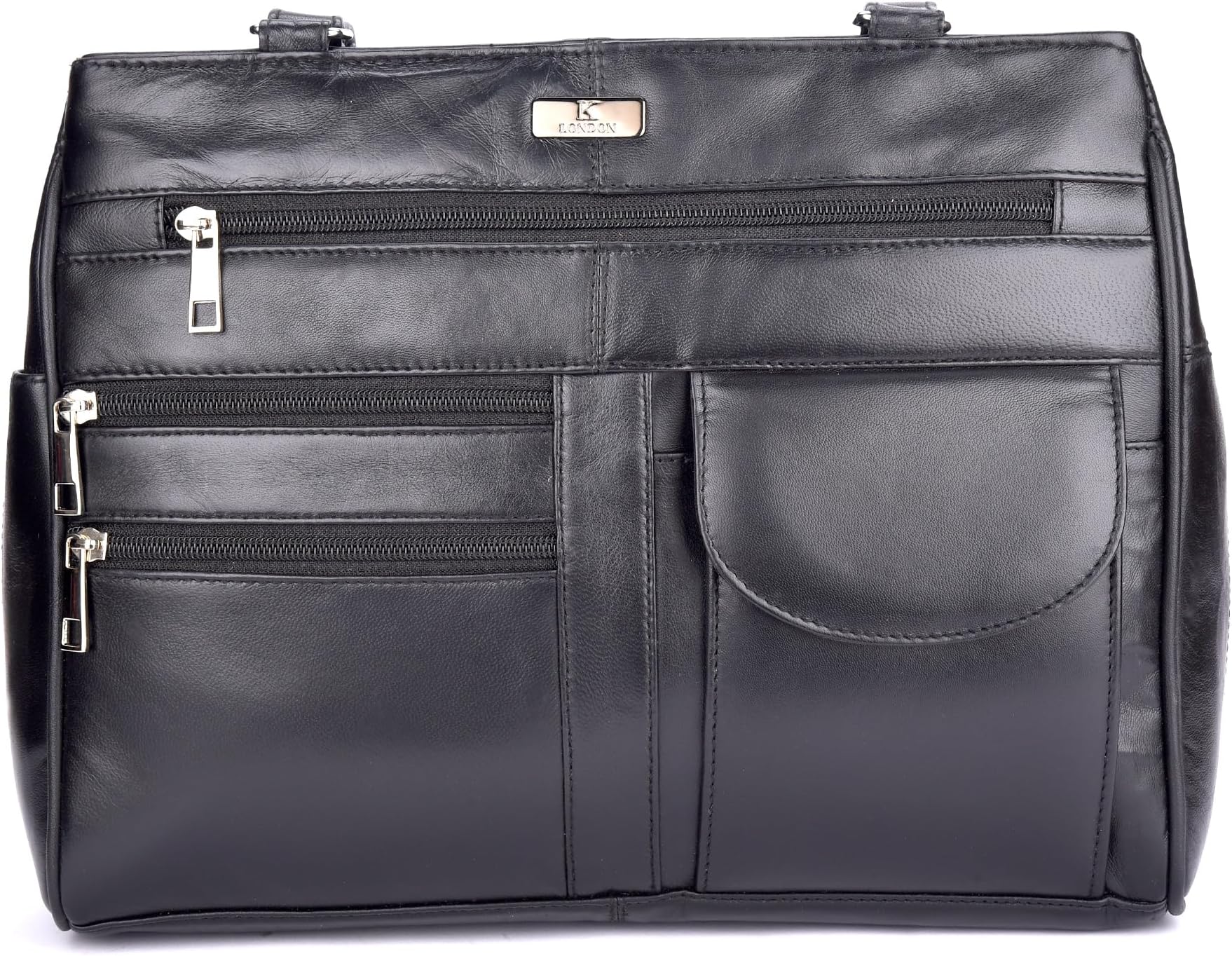 Ladies Leather Handbag in Soft Leather - Womens Designer Shoulder Hand Bag with 2 Top Handles – 8 Pockets 2 Zipped Main Sections – Practical (KL_1733_Parent)