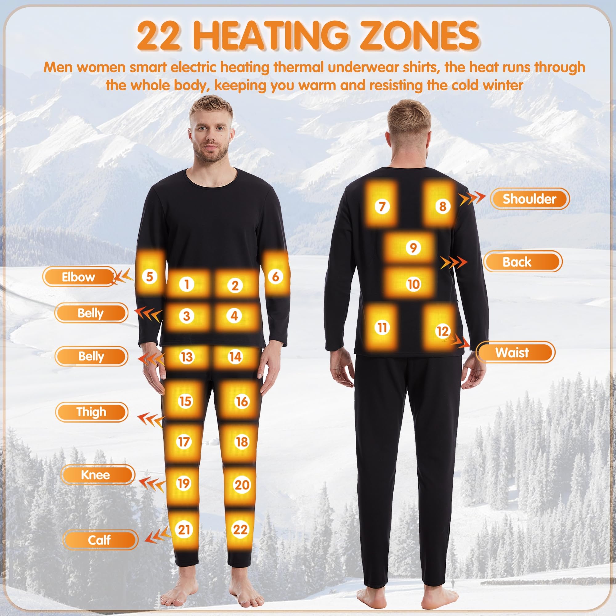 Ropa Interior de calefacción para Hombres, Recargable calentado Largo John Conjunto Forrado Polar Caza térmica Camiseta y pantalón