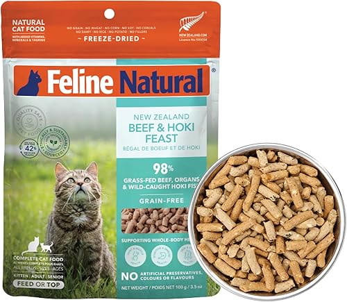 Vista 24 de Alimento para gatos seco de alta proteína Feline Natural, dieta liofilizada con 98% de carne, órganos y mariscos, sin guisantes, granos o aditivos