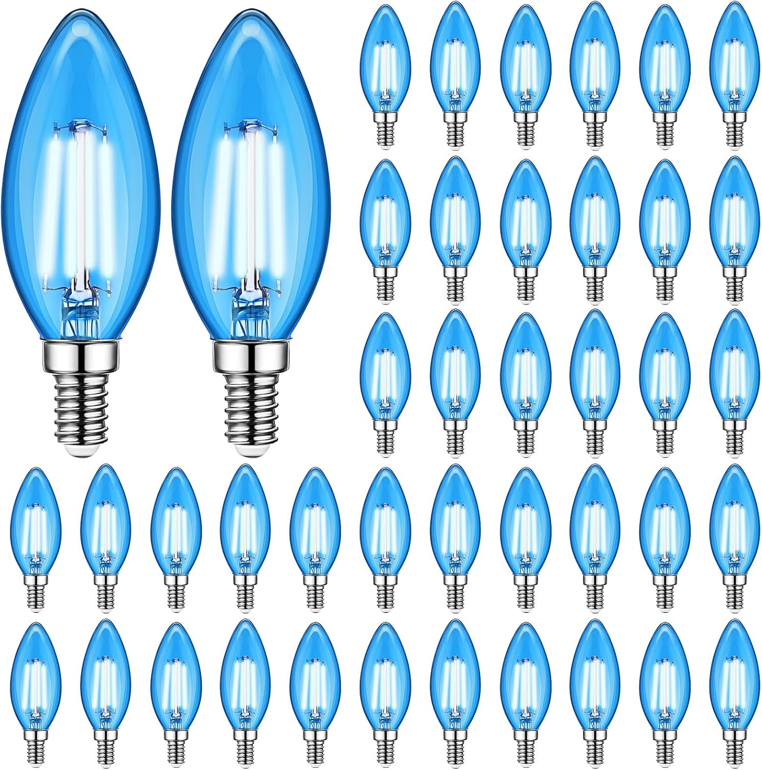 VIHOSE 48 Pack Blue Light Bulbs Bulk 4W E12 LED Filament Candelabra Base C35/C32/B11 Lights Bulb Colored Light Bulbs for Halloween Christmas Party Favors Outdoor Indoor Home Decor (Blue)