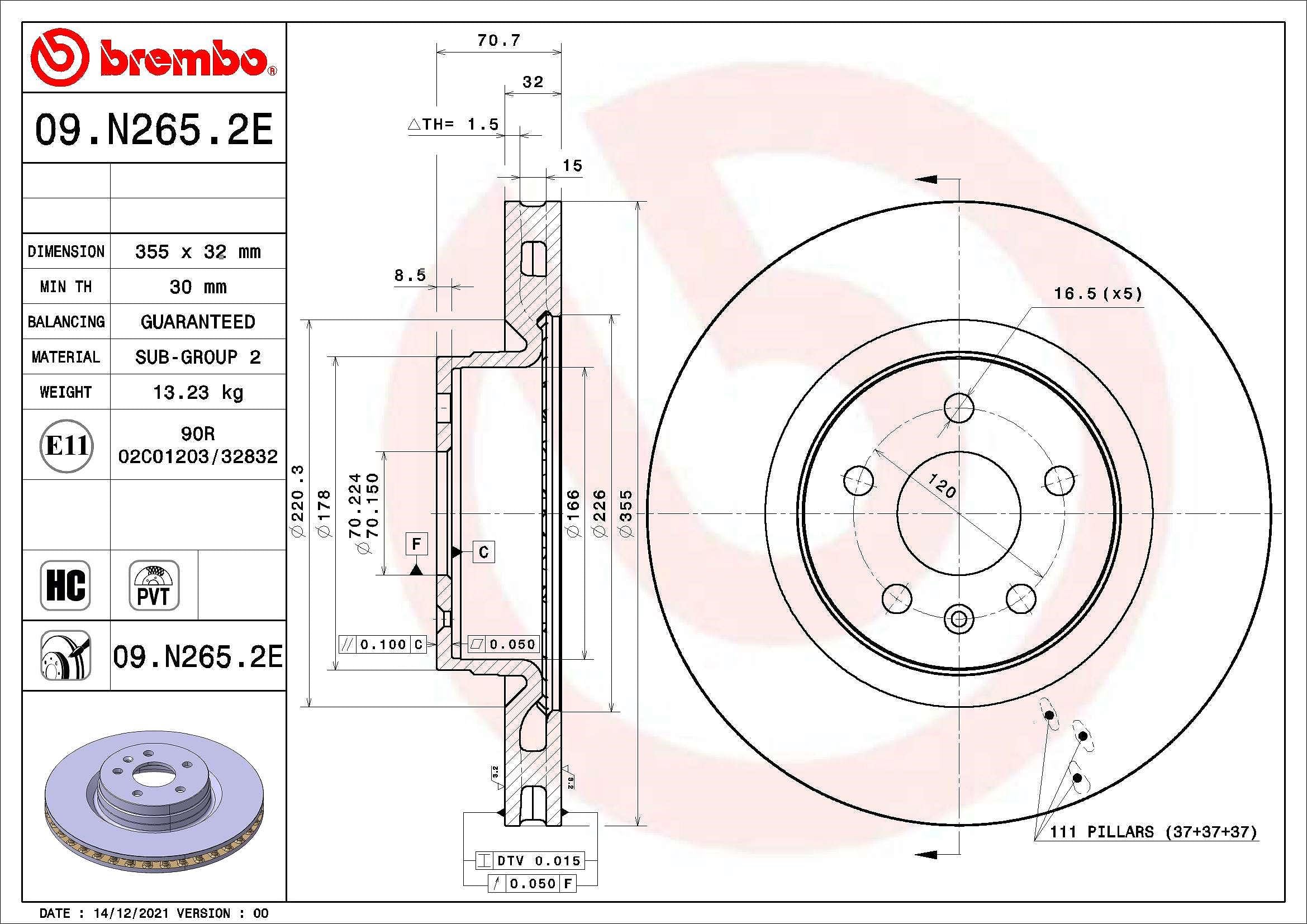 BREMBO Set di freni incl. disco freno anteriore Ø 355 mm ventilato
