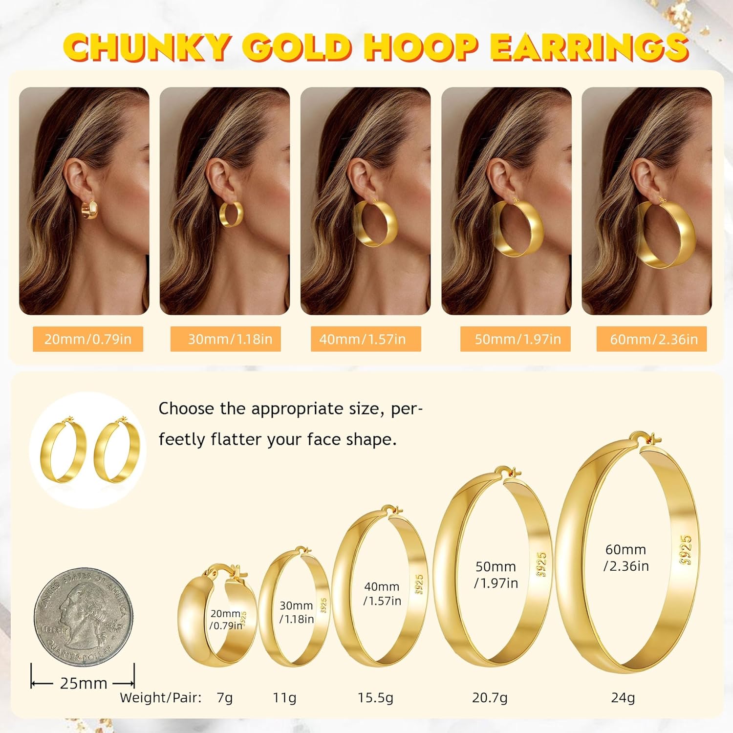 Chunky silver earrings For Women- Classical 8MM Wide 925 Sterling Silver Large Hoop Earrings 18K Gold Plated Big Hoops Earring for Sensitive Ears 20/30/40/50/60mm - Image 3