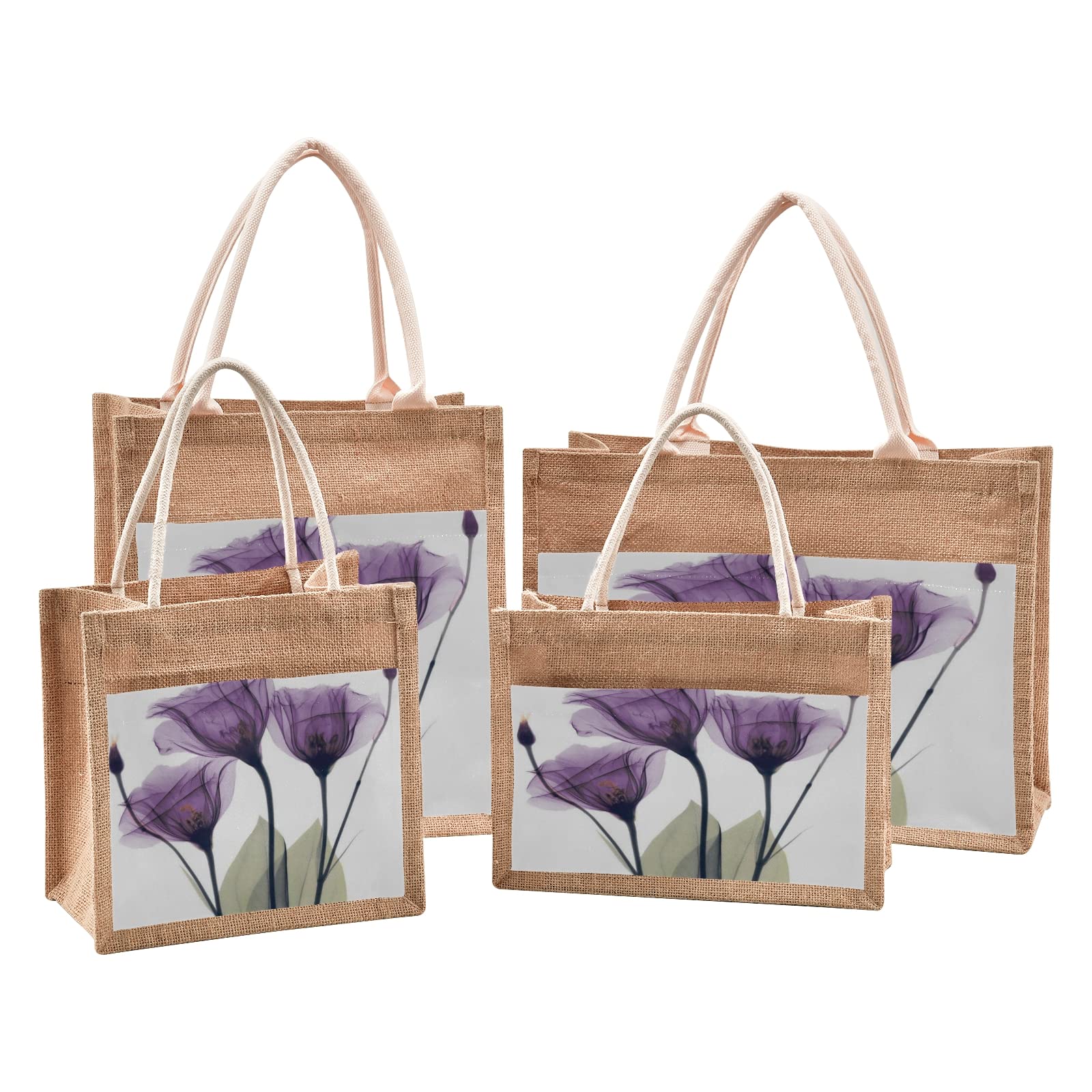 Mnsruu Flower Poppy Floral Jute Tote Bags Women Grocery Shopping Bags with Handles for Outdoor Travel 9.8 x 9.8 x 7.1 inches