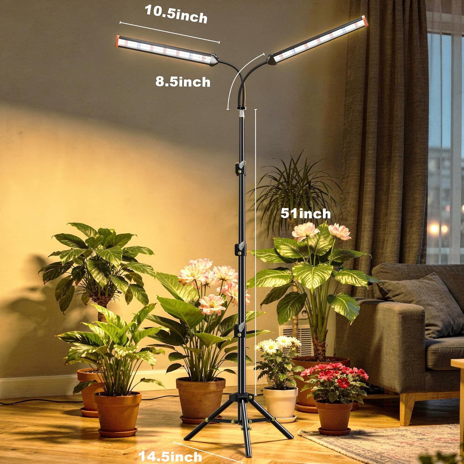 Grow Light with Stand for Indoor Plants,3500K Warm White Plant Light with Red Blue LEDs for Indoor Tall Large Plants Growing,Dimmable & Auto Timer,Height Adjustable 17-61"