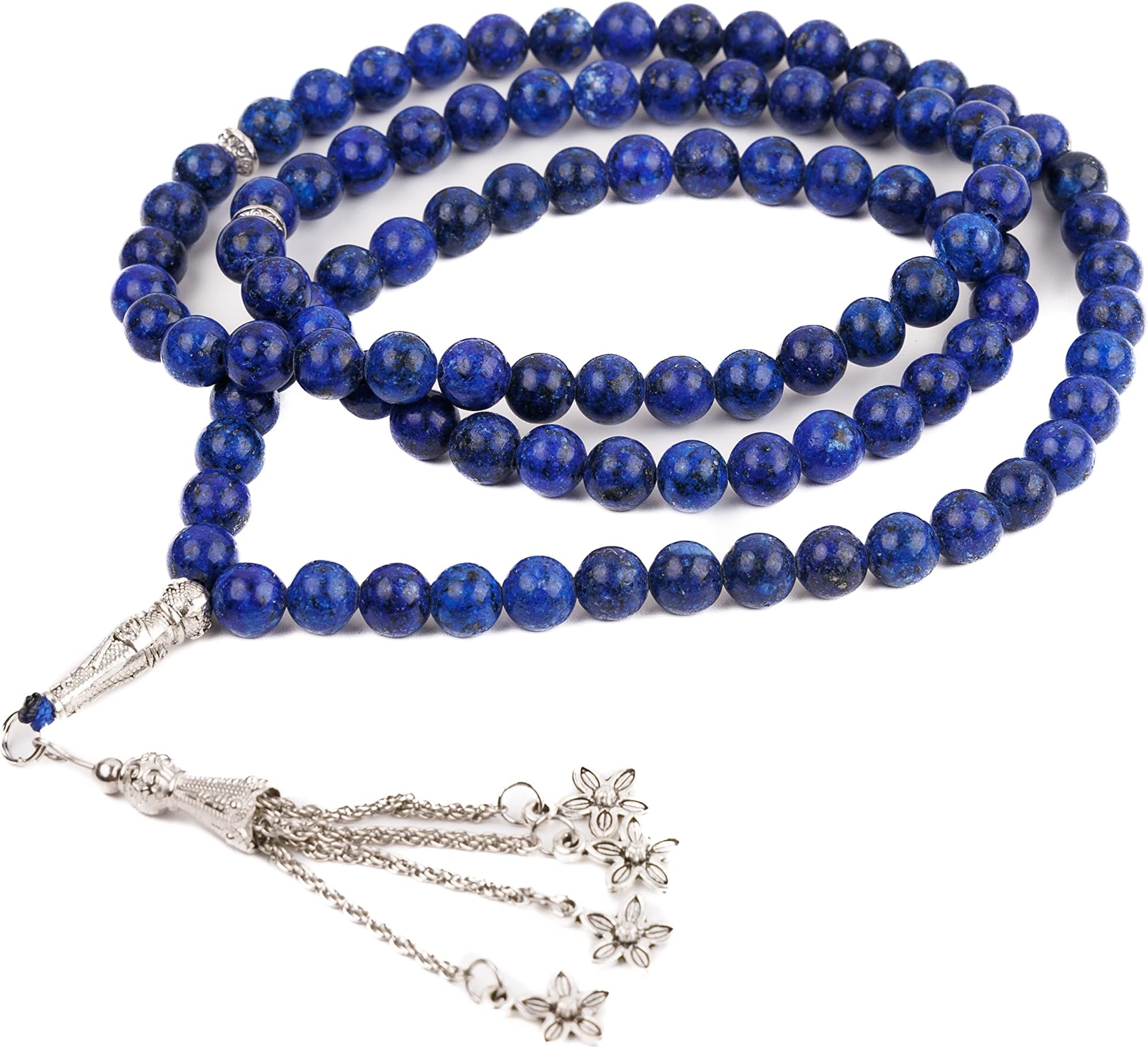 AC&L Blue Black Natural Agate Tasbeeh Prayer Beads - 8mm Stones