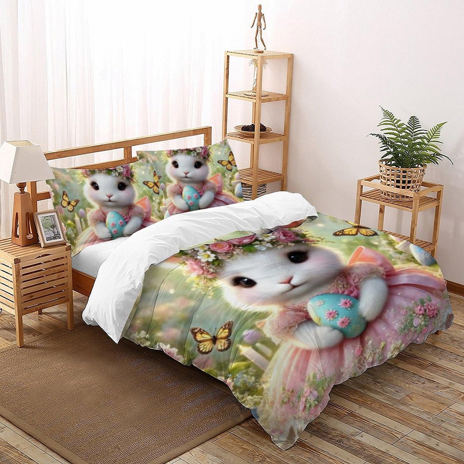 Housse de couette double lapin en microfibre thermorégulatrice et douce