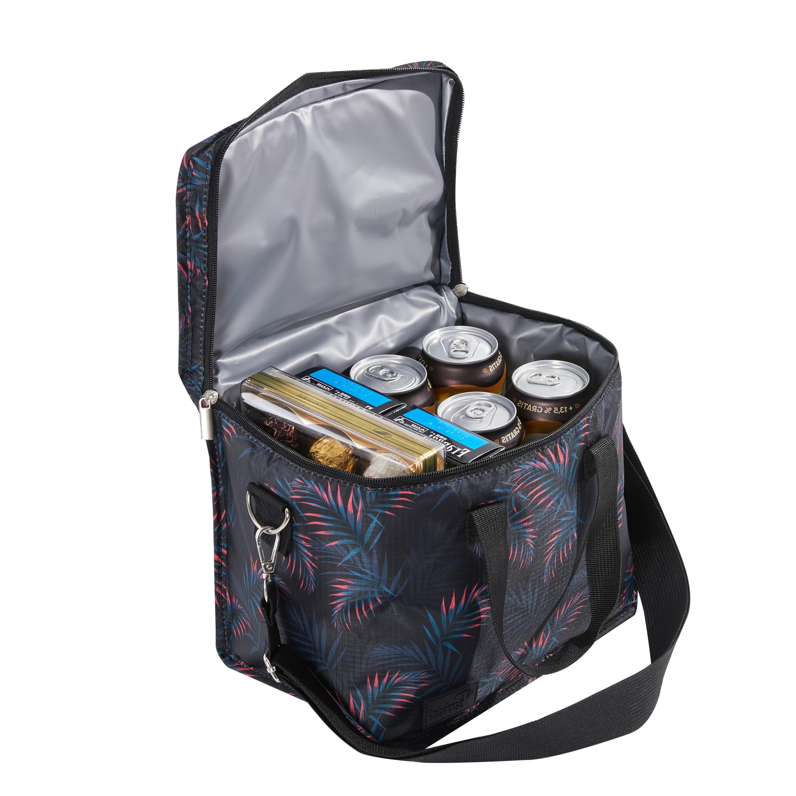 Periea Liz Insulated Lunch Bag – Cool Bag for Work, School, Travel & Picnics (Green Pink Fern, Large)