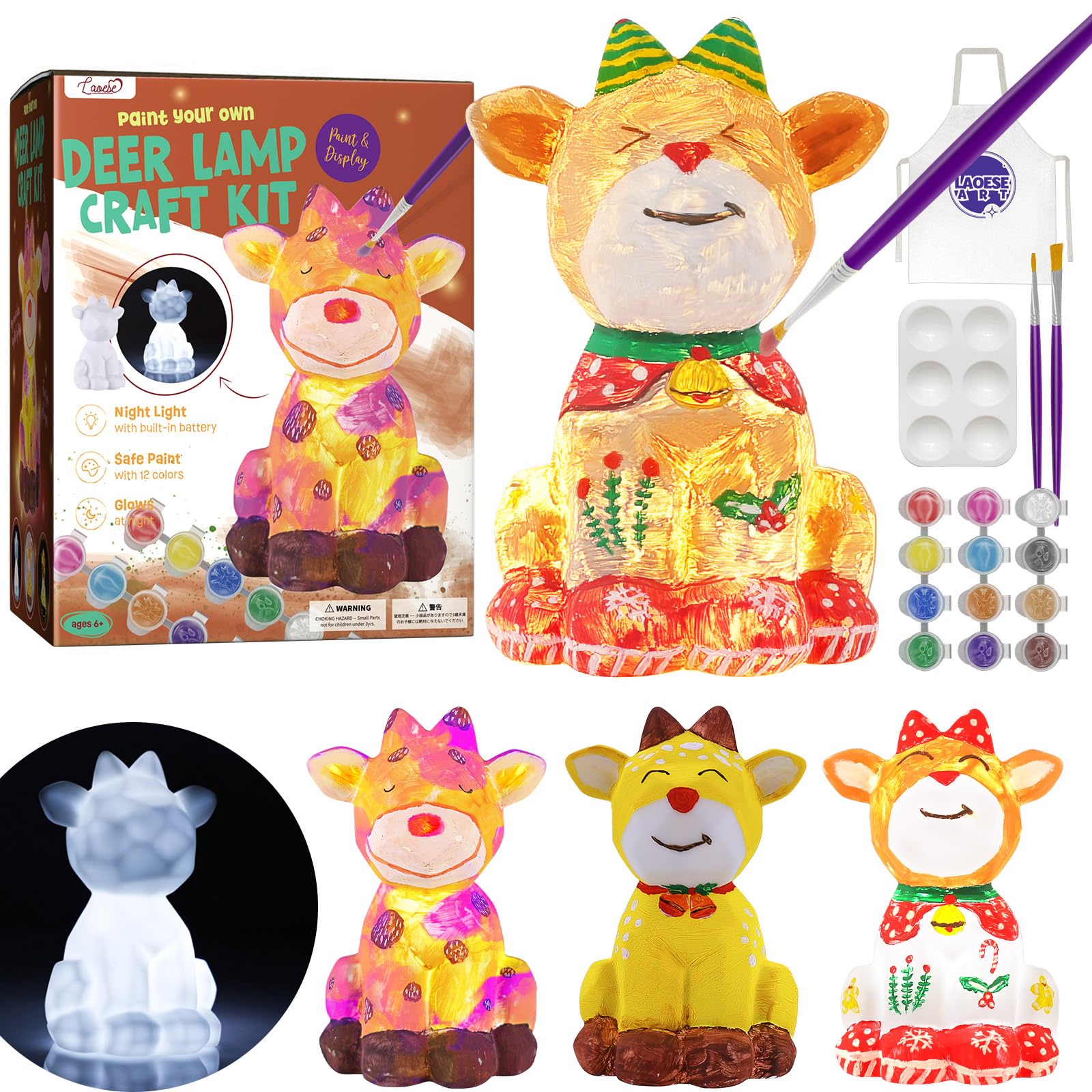 LAOESE Paint Your Own Deer Lamp Kit, Art Supplies Painting Kits for Kids 6-12, Arts and Crafts for Kids Ages 8-12, Deer Toy Birthday Easter Gifts for