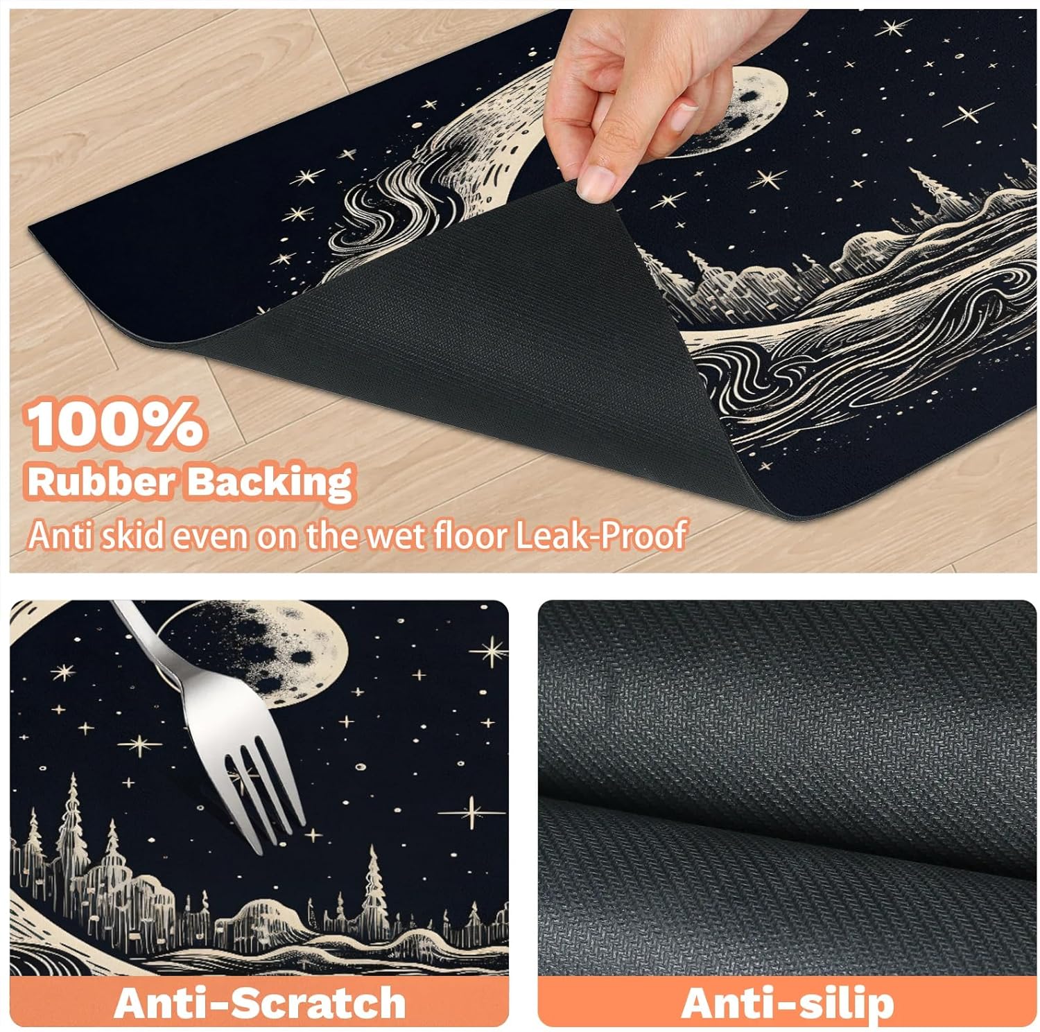 Hexteria Fantasy Galaxy Moon Dog Food Mat Absorbent Quick Dry Pet Feeding Mat for Food and Water Bowl Non Slip Placemat for Dogs Cat, Easy to Clean,24 x 32 in