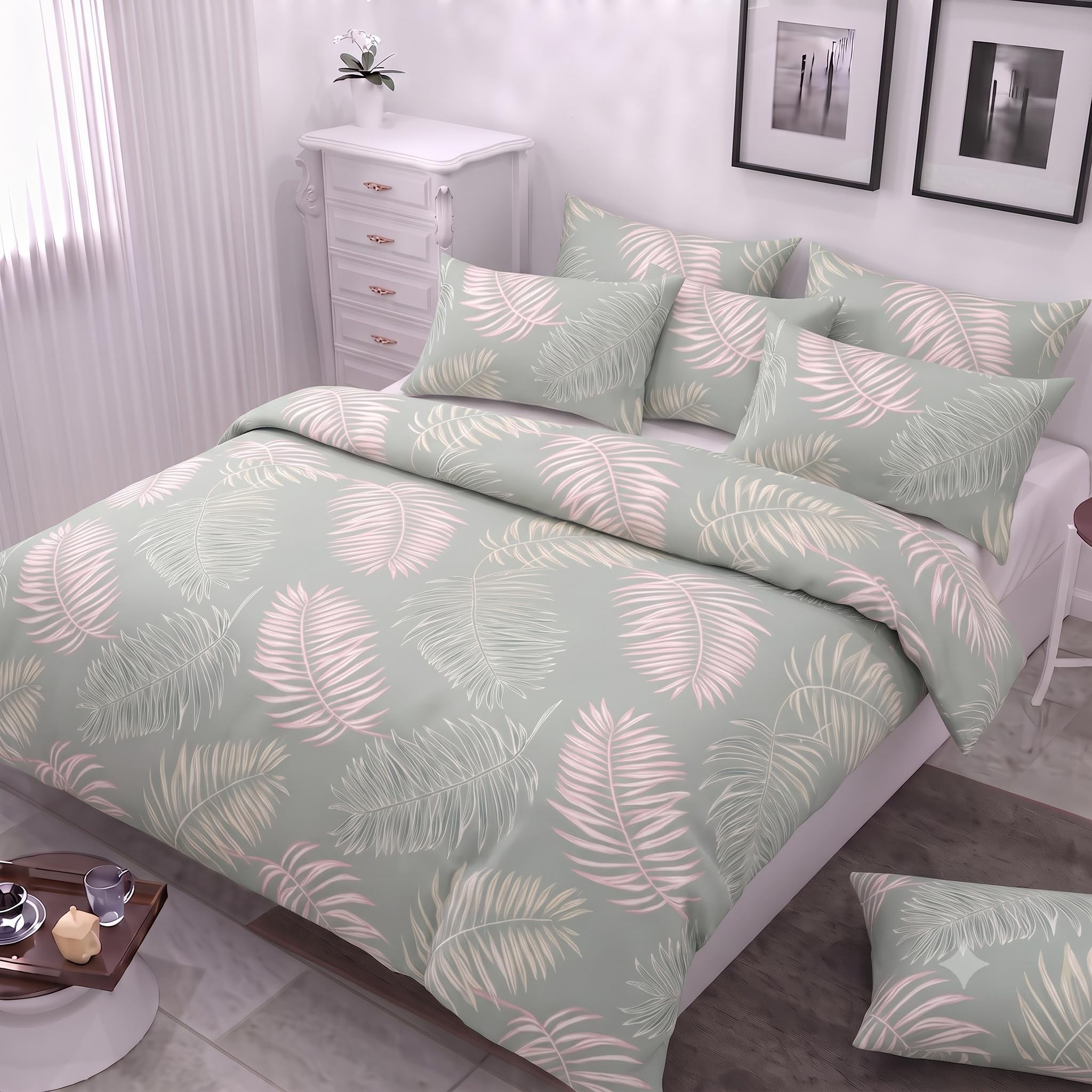 Premium Glace Cotton Duvet Cover/Comforter Cover/Rajai Cover/Blanket Cover/Quilt Cover King Size 90"x100" inches - (Double 90x100, Green Ferns)-image-49