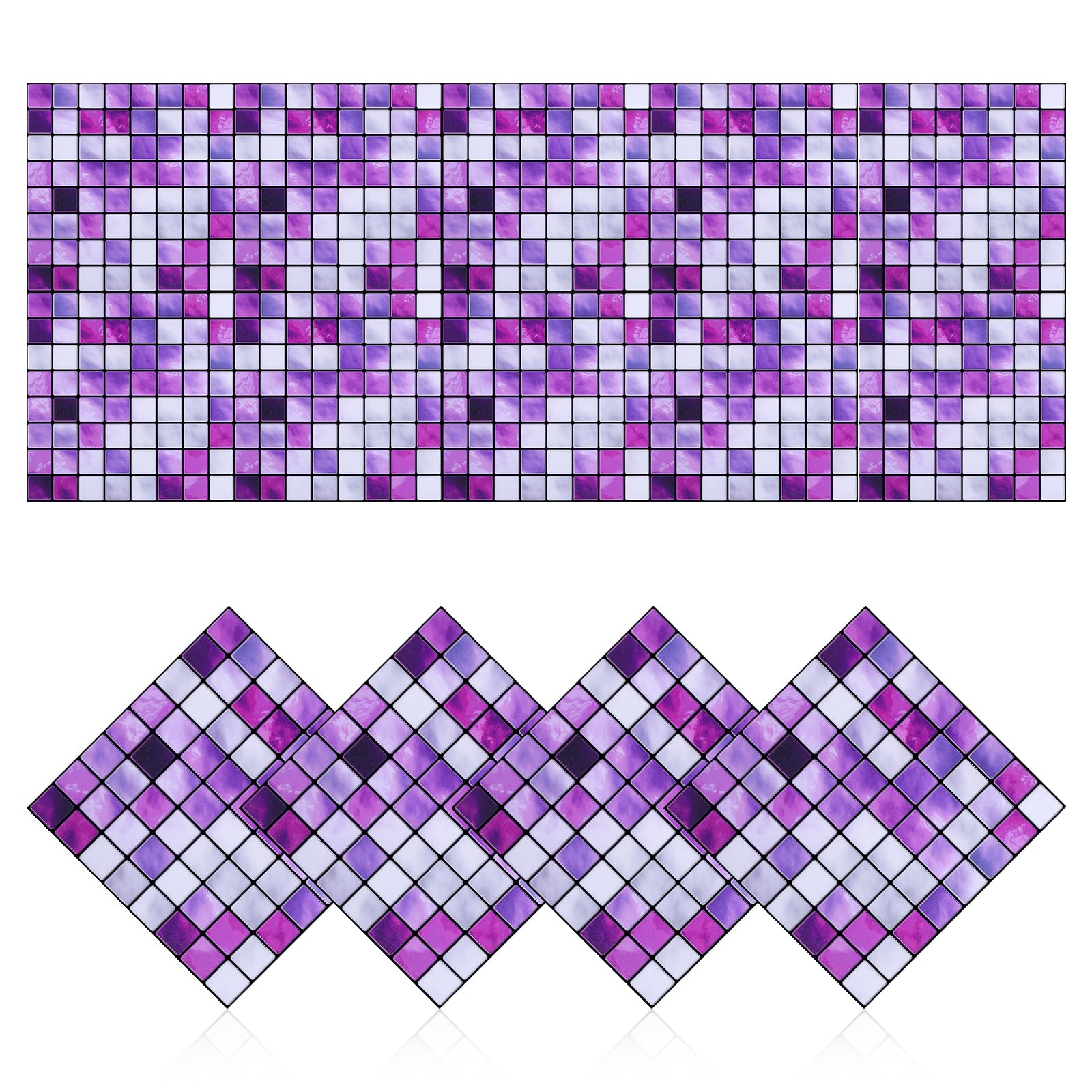Purple Stick On Wall Tiles, Wall Sticky Backsplash Mosaic Tile Peel and Stick Tile Stickers Purple Tile Stickers Self-Adhesive Film Wallpaper for Kitchen Bathroom