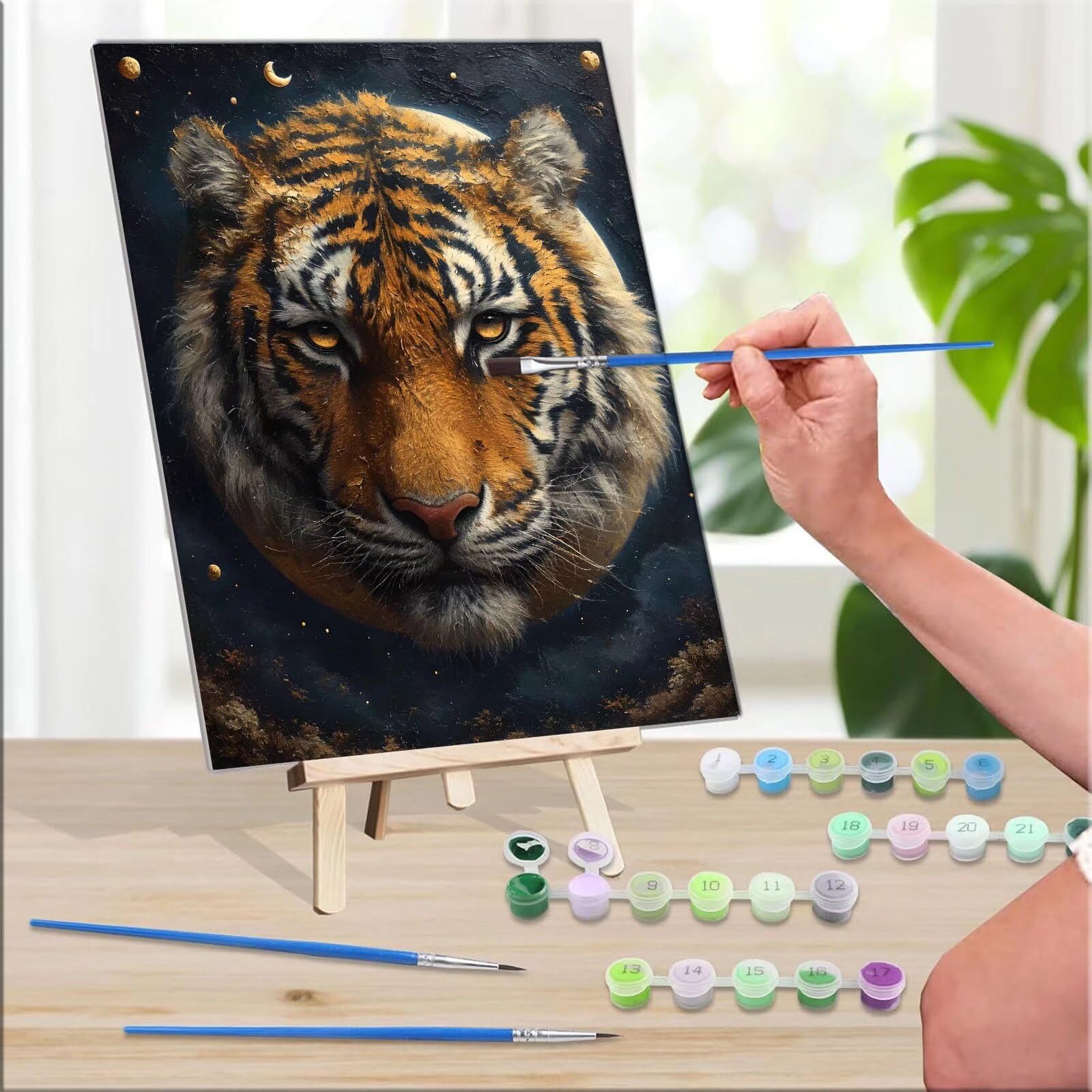 Kit de Pintura por Números, Animal Tigre Pintar por Numeros Adultos, DIY Paint By Numbers Kit Pintura Niños, con Pinceles y Pinturas Acrilicos, Lienzos para Pintar Pinturas (Sin Marco) 80x110cm M-588