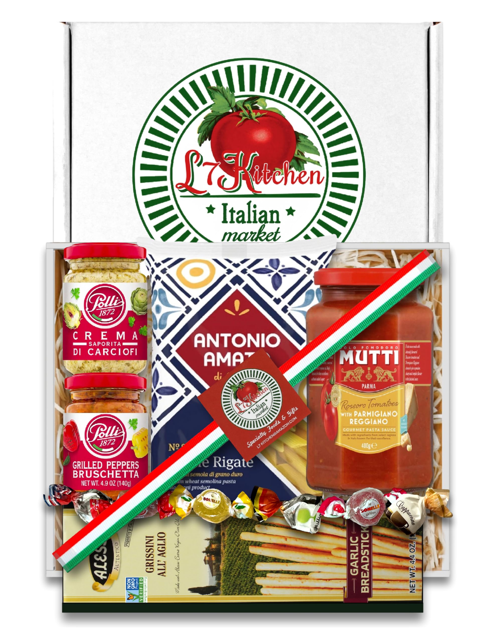 Imported Italian Gourmet Meal Gift Basket with Imported Pasta, Sauce, Bruschetta and More