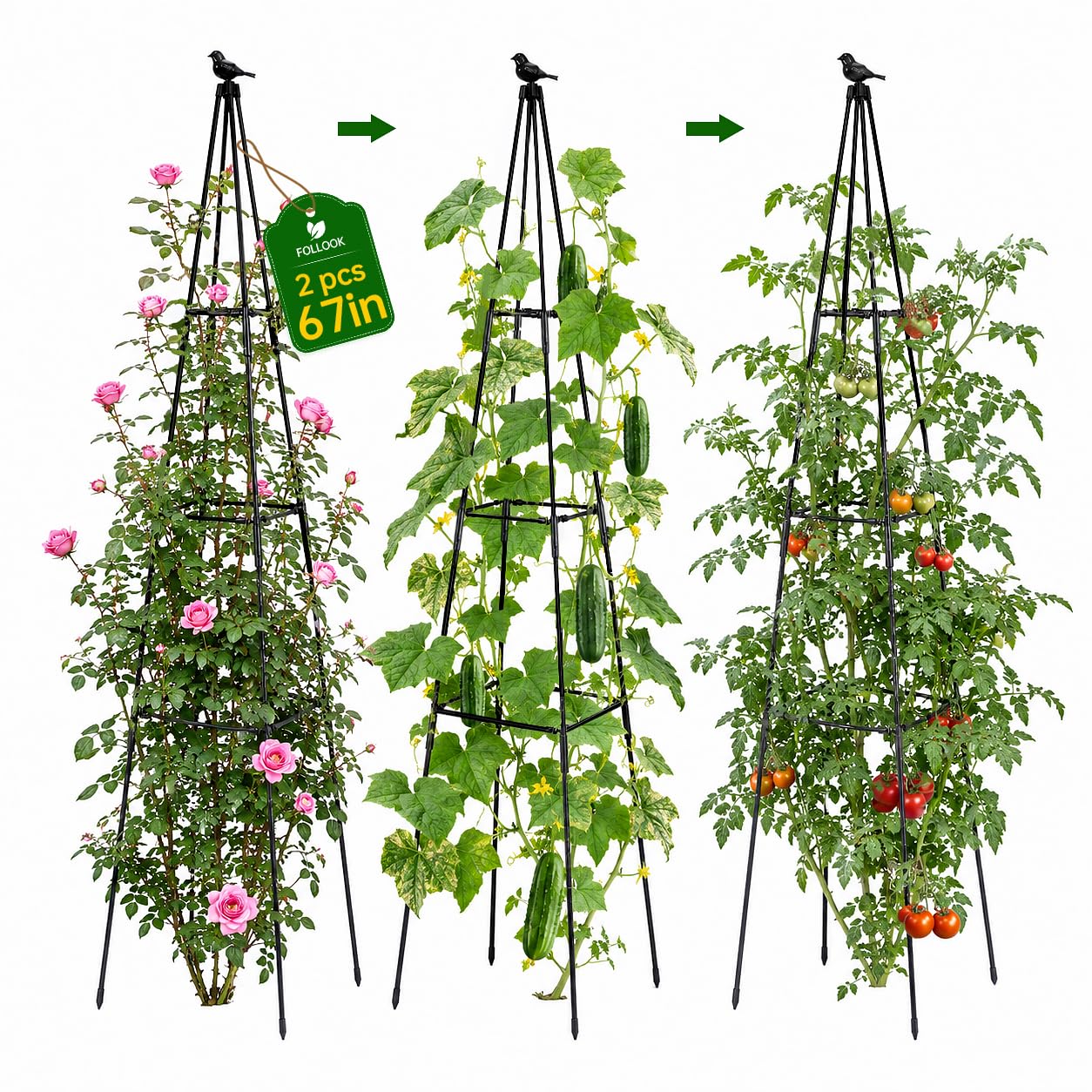 Photo 1 of FOLLOOK Obelisk Trellis for Climbing Plants Outdoor, 67", Black, 2 Pack