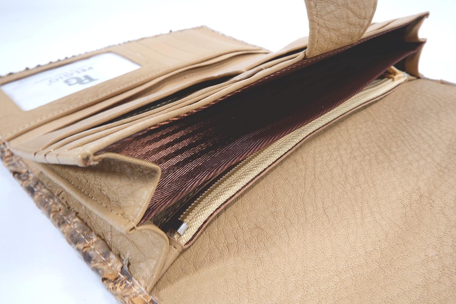 [Pelgio] パイソン革の長財布 三折 ウォレット 女性 オレンジ色