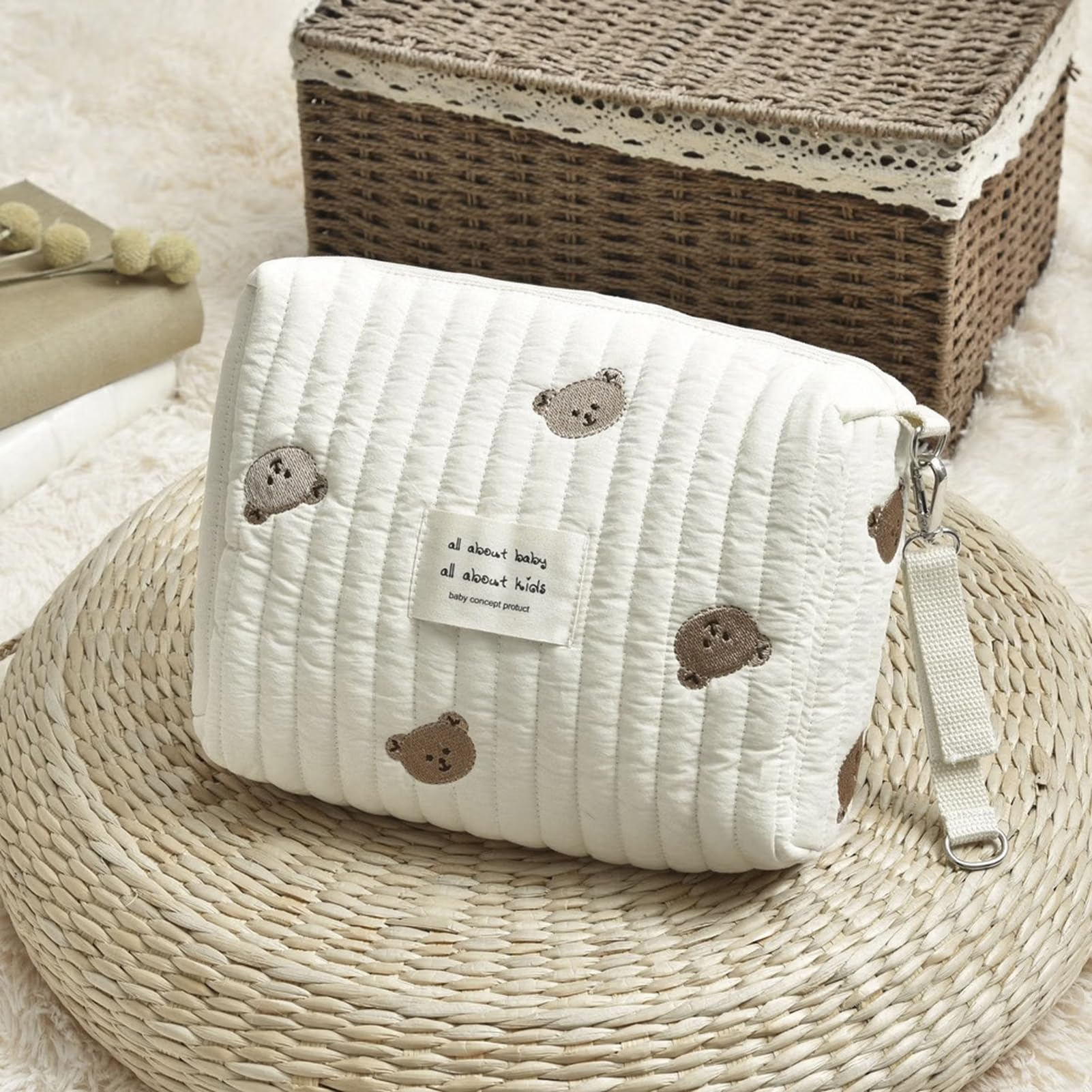 Sac a Langer Bebe Universels, 25x17x10 cm, Sac Maternité Compact avec Fermeture Éclair, Trousse De Toilette Bebe et Trousse De Soin Bebe Portable, Trousse Bebe Naissance pour Voyage et Sortie (A)