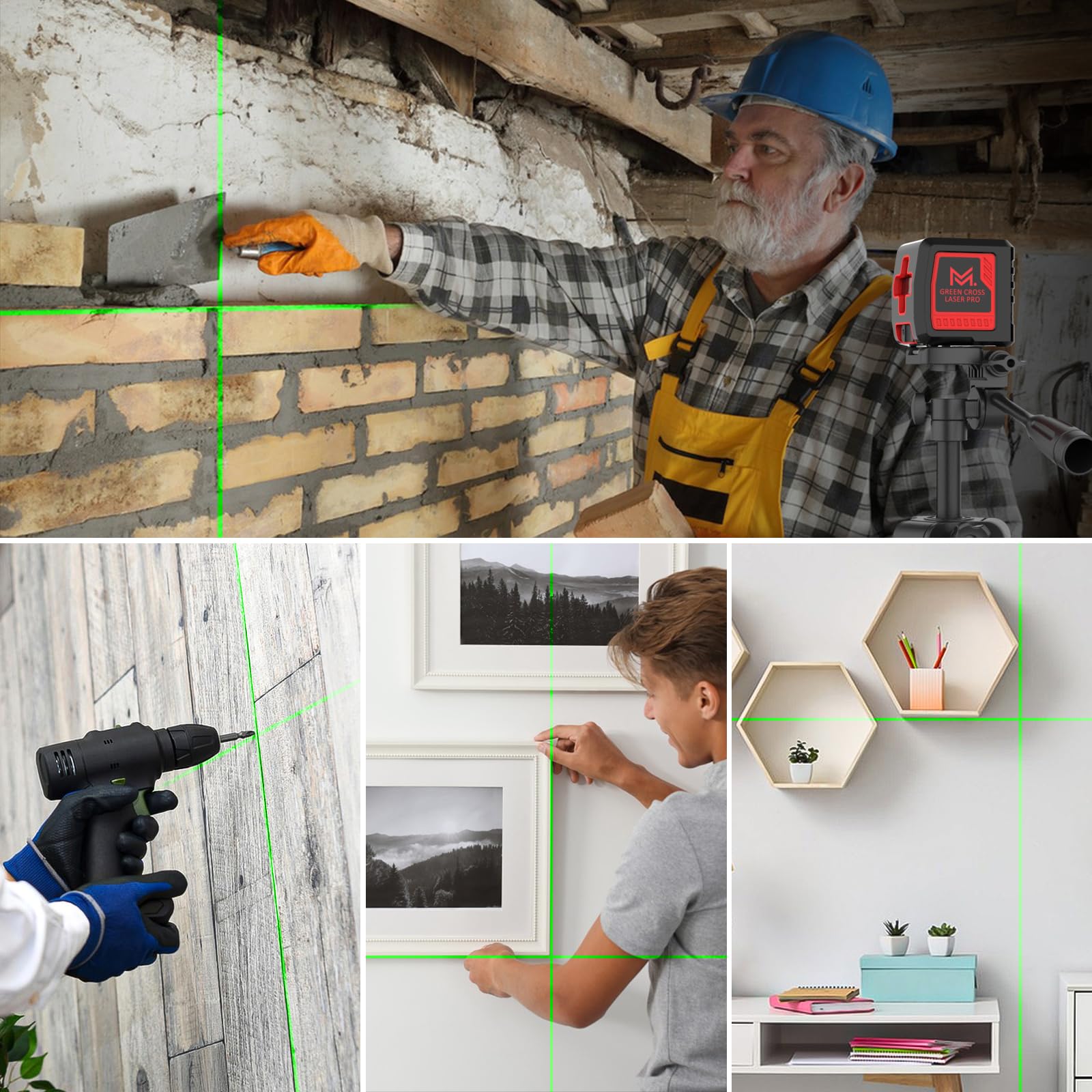 Laser Level with Tripod, 100 feet Green Cross Line Self Rotary Leveling Laser Level, 4 Brightness Adjustment, Manual Self leveling and Pulse Mode,IP54 Waterproof Battery Carrying Bag Included