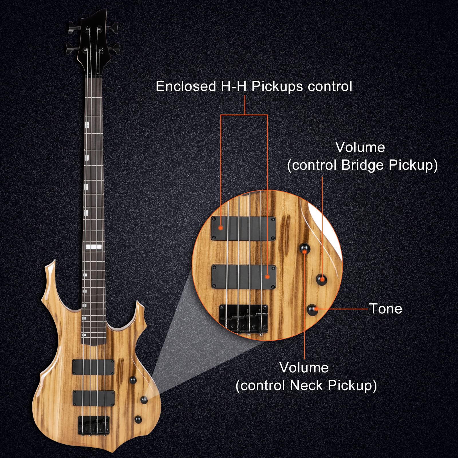 Ktaxon Electric Bass Guitar Full Size Flame Design Bass Set with