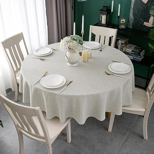 Qidordour Mantel redondo de 48 pulgadas de diámetro, mantel de lino sintético, resistente al agua, a prueba de derrames, lavable, de poliéster, para