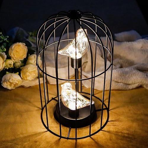 Miniatura 5 de JHY DESIGN Birdcage - Lámpara decorativa de 12 pulgadas de alto, inalámbrica, funciona con pilas, con luces blancas cálidas, bombilla de pájaro para
